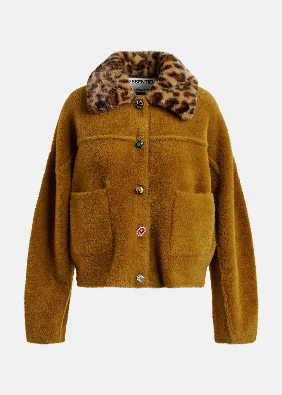 Essentiel Antwerp Cardigan With Removable Leopard Faux Fur Collar