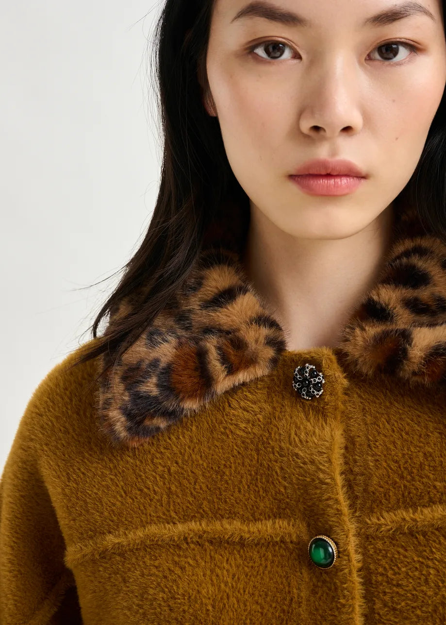 Essentiel Antwerp Cardigan With Removable Leopard Faux Fur Collar