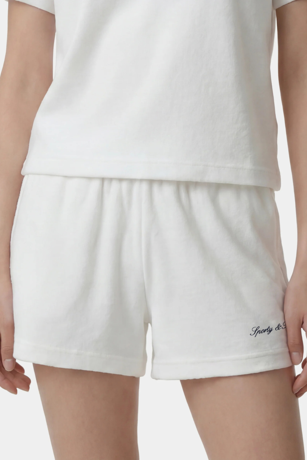 Sporty & Rich Signature Logo Terry Short - White Light Navy