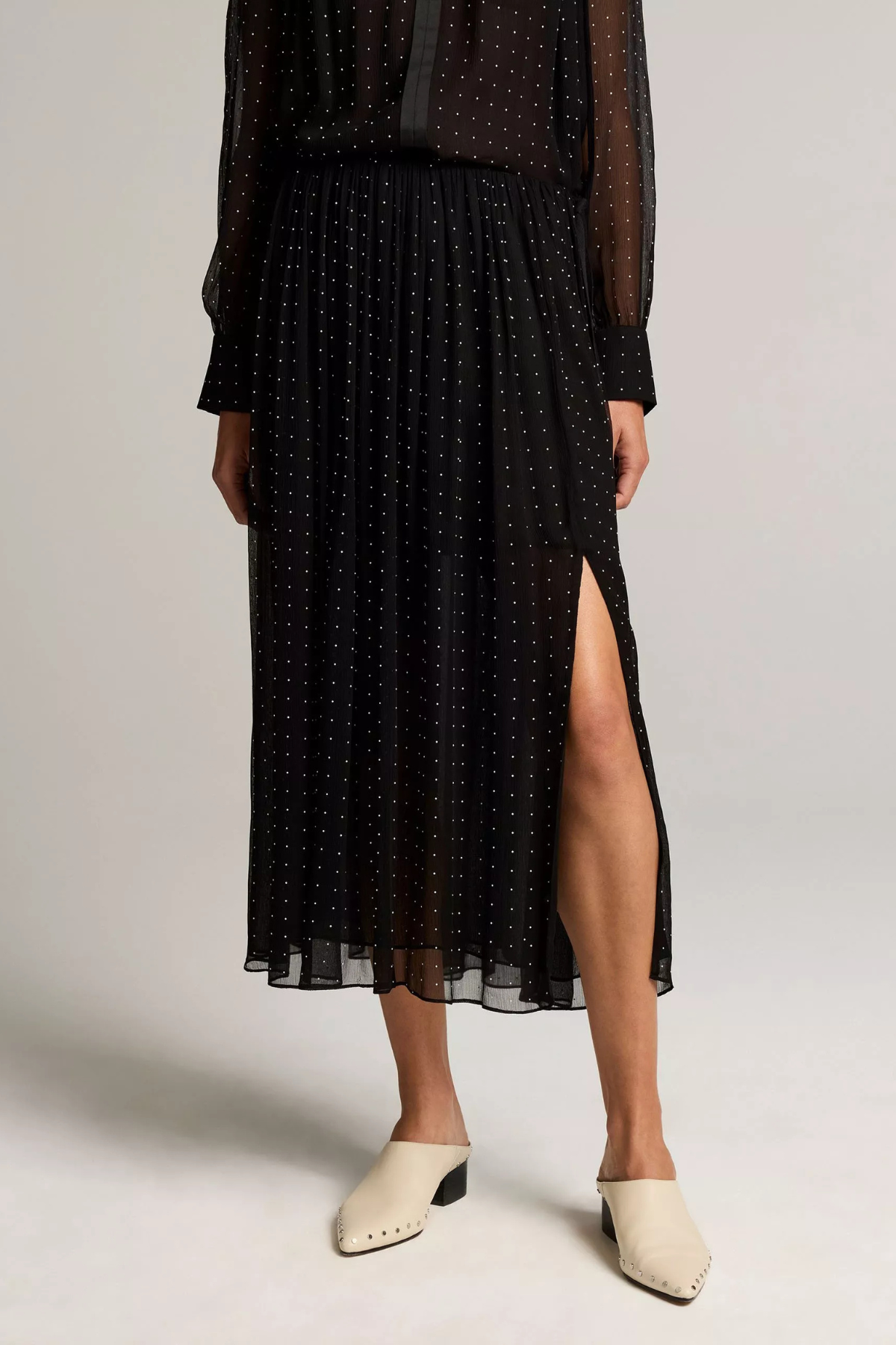 Vince Heat Set Dot Sheer Gathered Skirt - Black