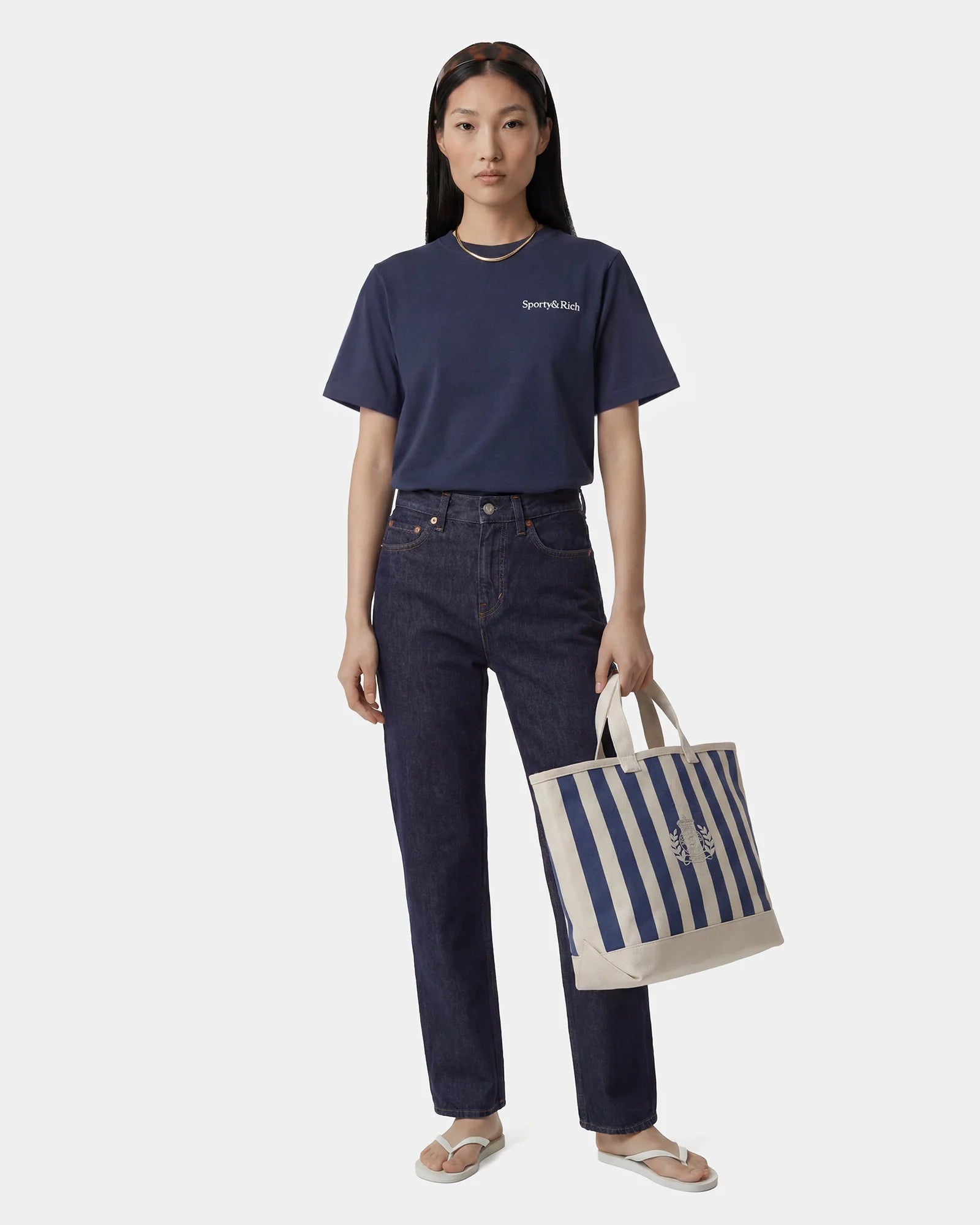 Sporty & Rich Drink More Water T-Shirt - Light Navy White