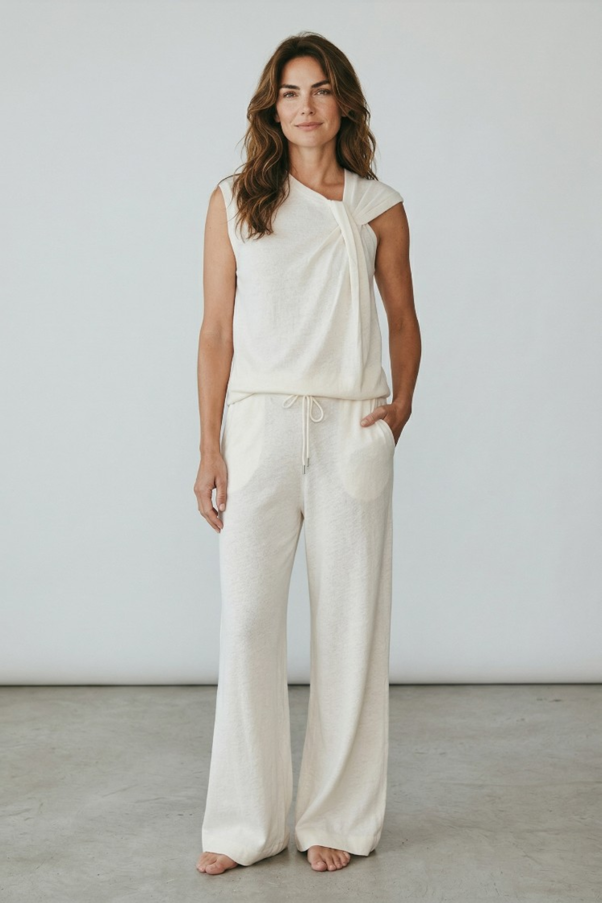 Majestic Filatures Cotton Linen Twist Front Sleeveless Top