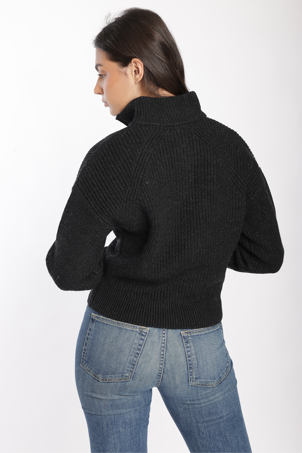 Majestic Filatures Merino Rib Half Zip Mock Neck