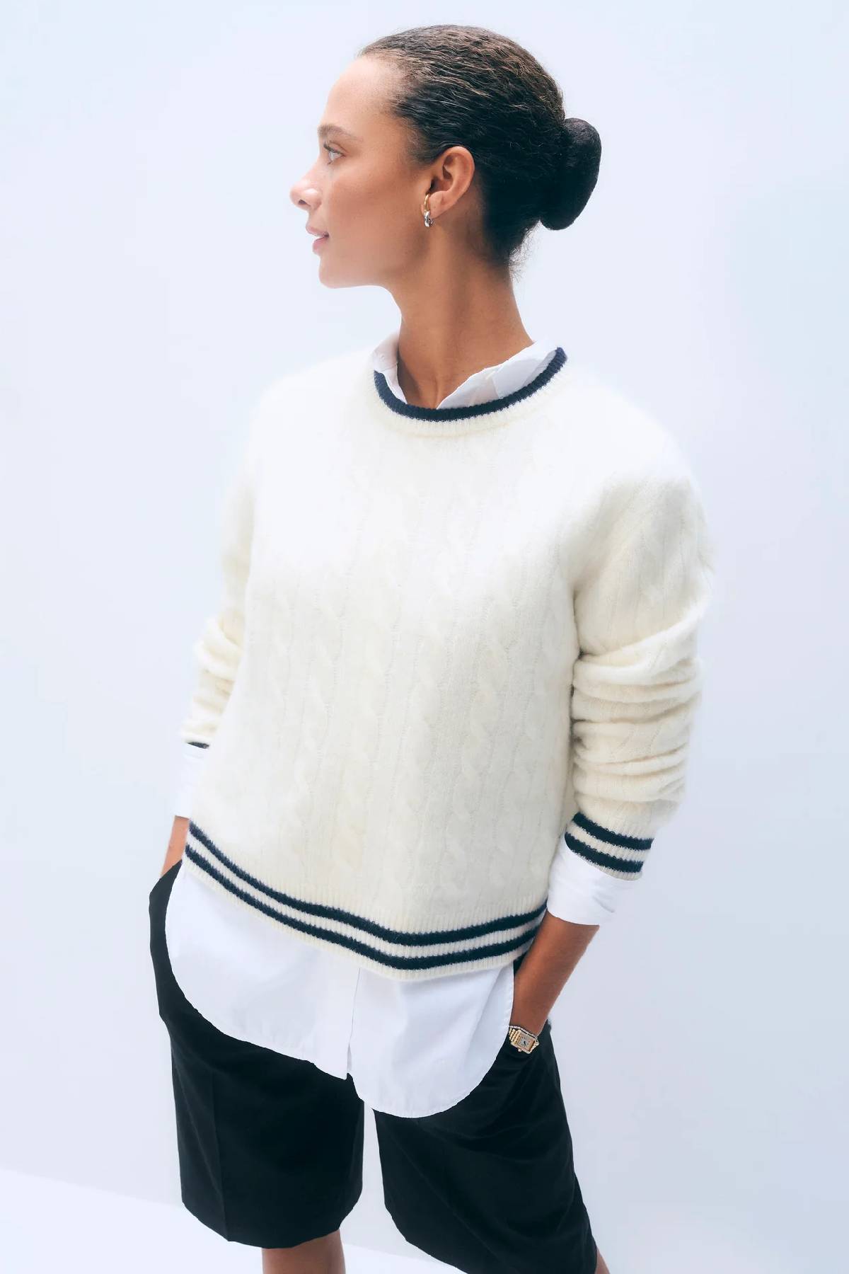 White + Warren Cashmere Cable Crewneck Sweater