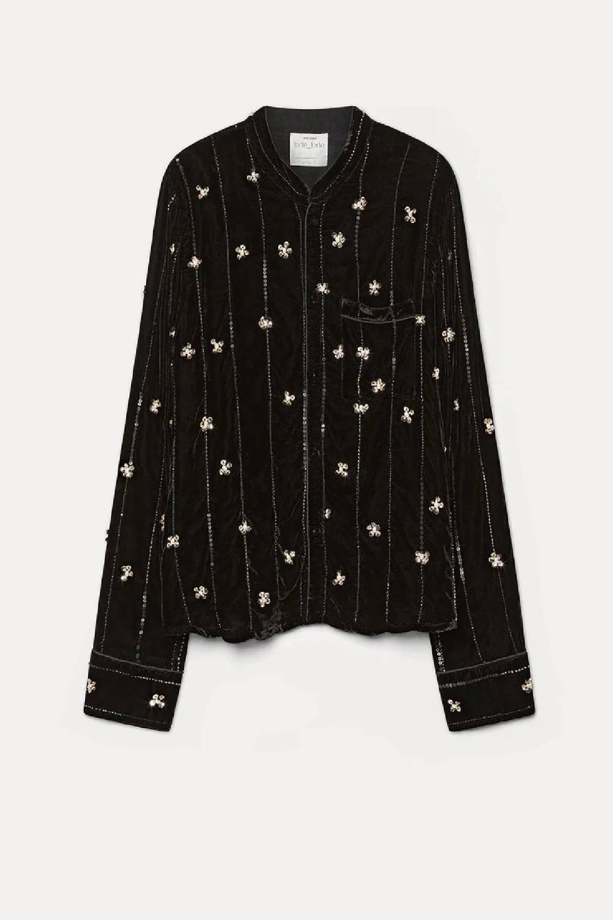 Forte Camisa de pijama de terciopelo con bordado Forte "Petites Etoiles"