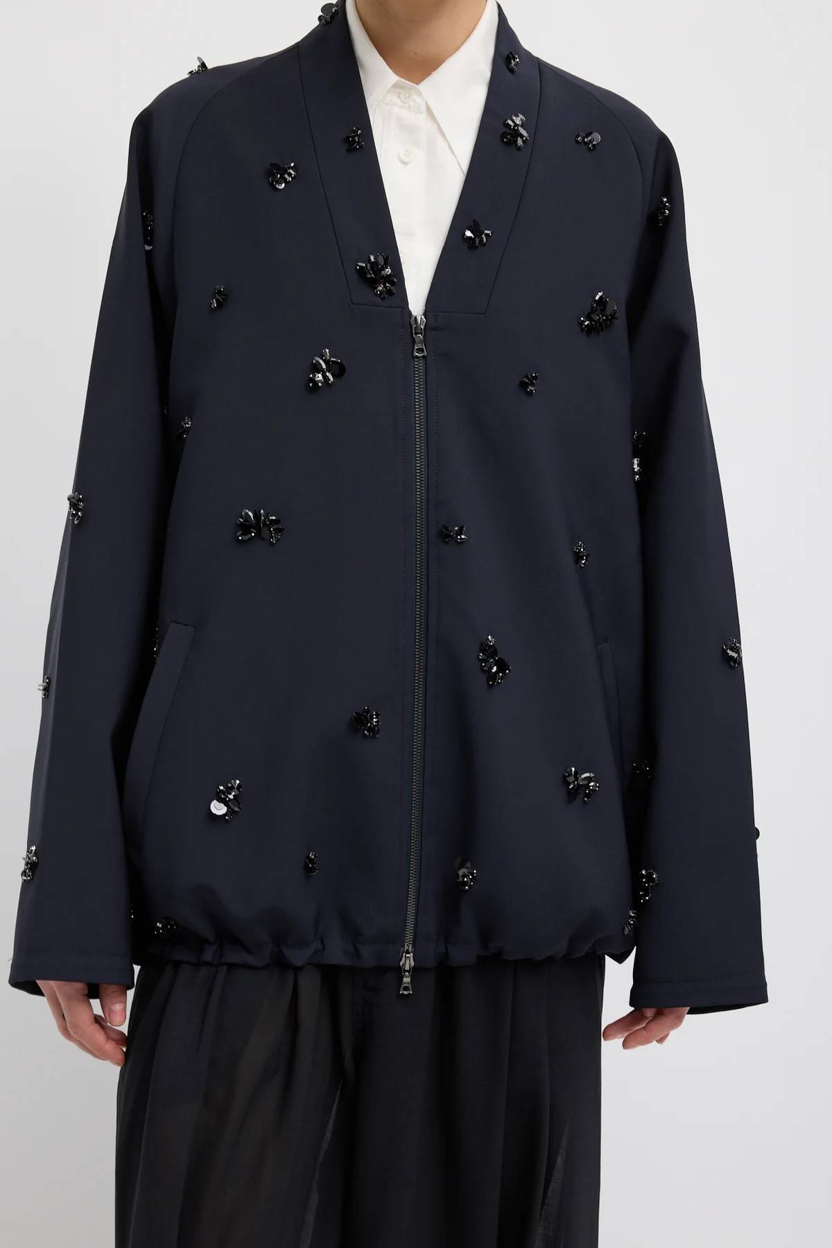 Tibi Tropical Wool Beaded Bomber