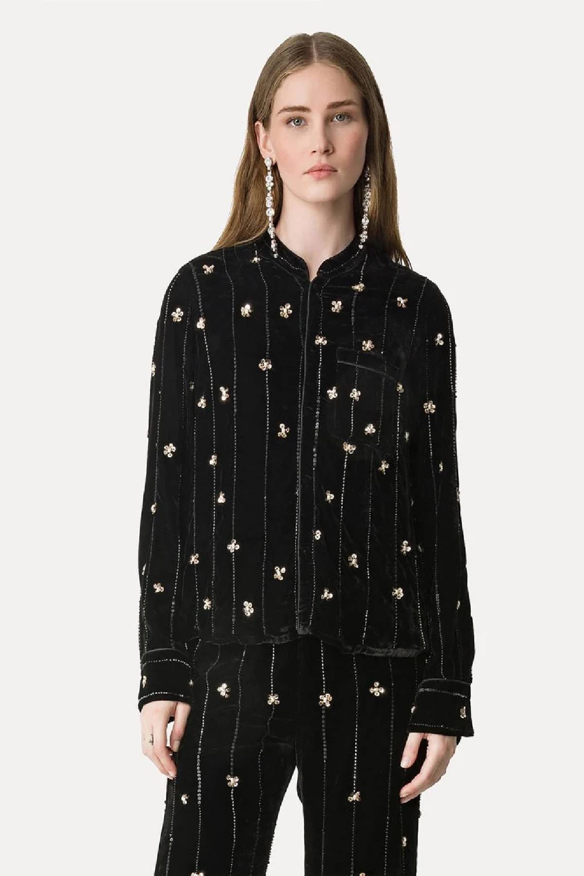 Forte Forte "Petites Etoiles" Embroidery Velvet Pajama Shirt