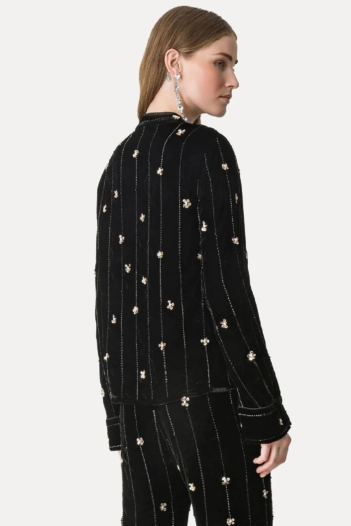 Forte Camisa de pijama de terciopelo con bordado Forte "Petites Etoiles"