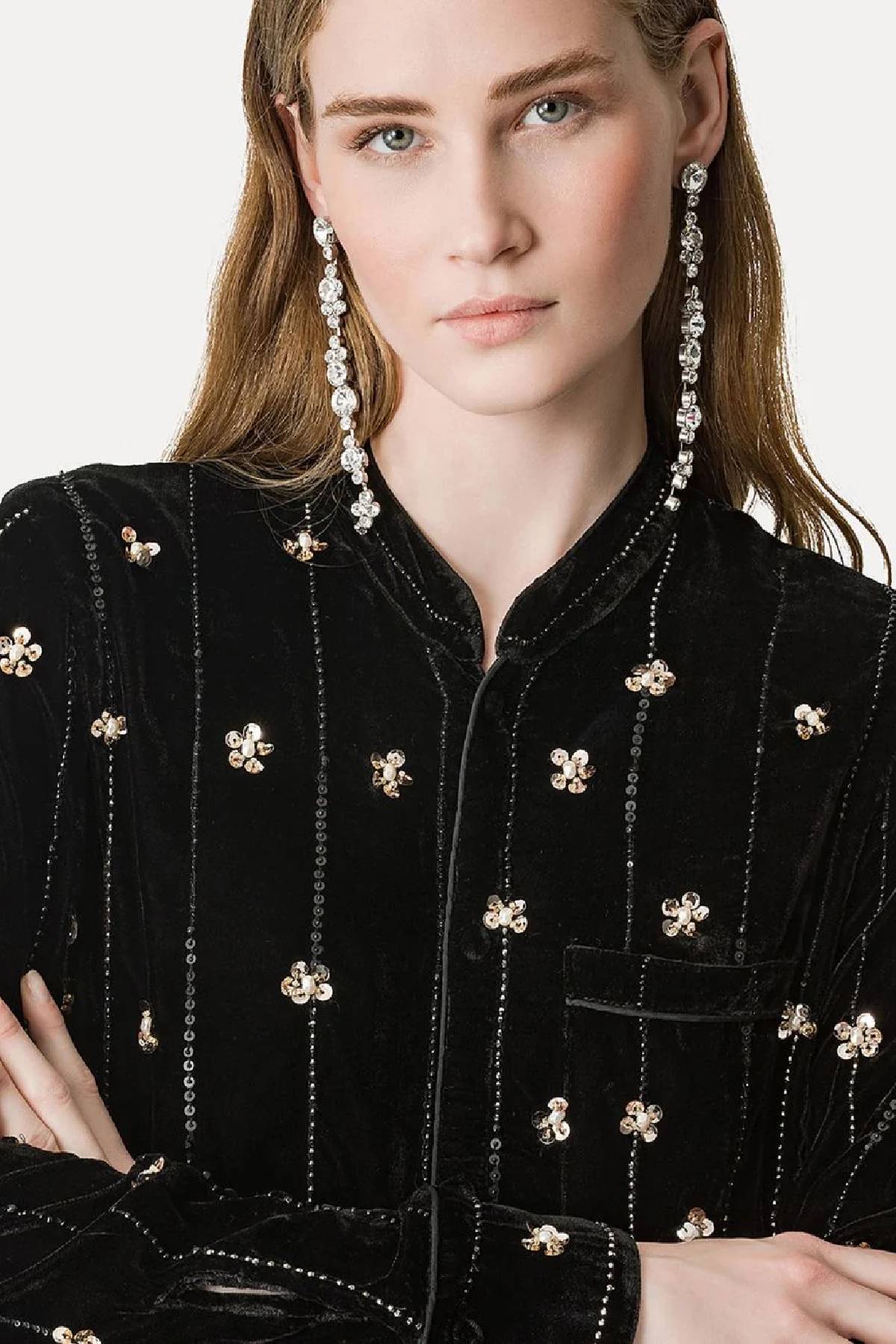 Forte Forte "Petites Etoiles" Embroidery Velvet Pajama Shirt