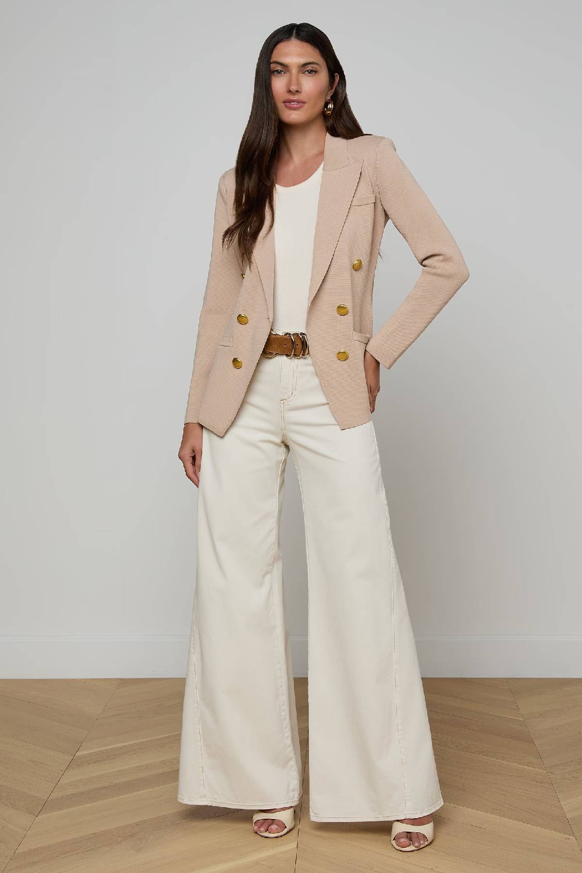 L’AGENCE Amelia Knit Blazer - Light Cappuccino/ Gold