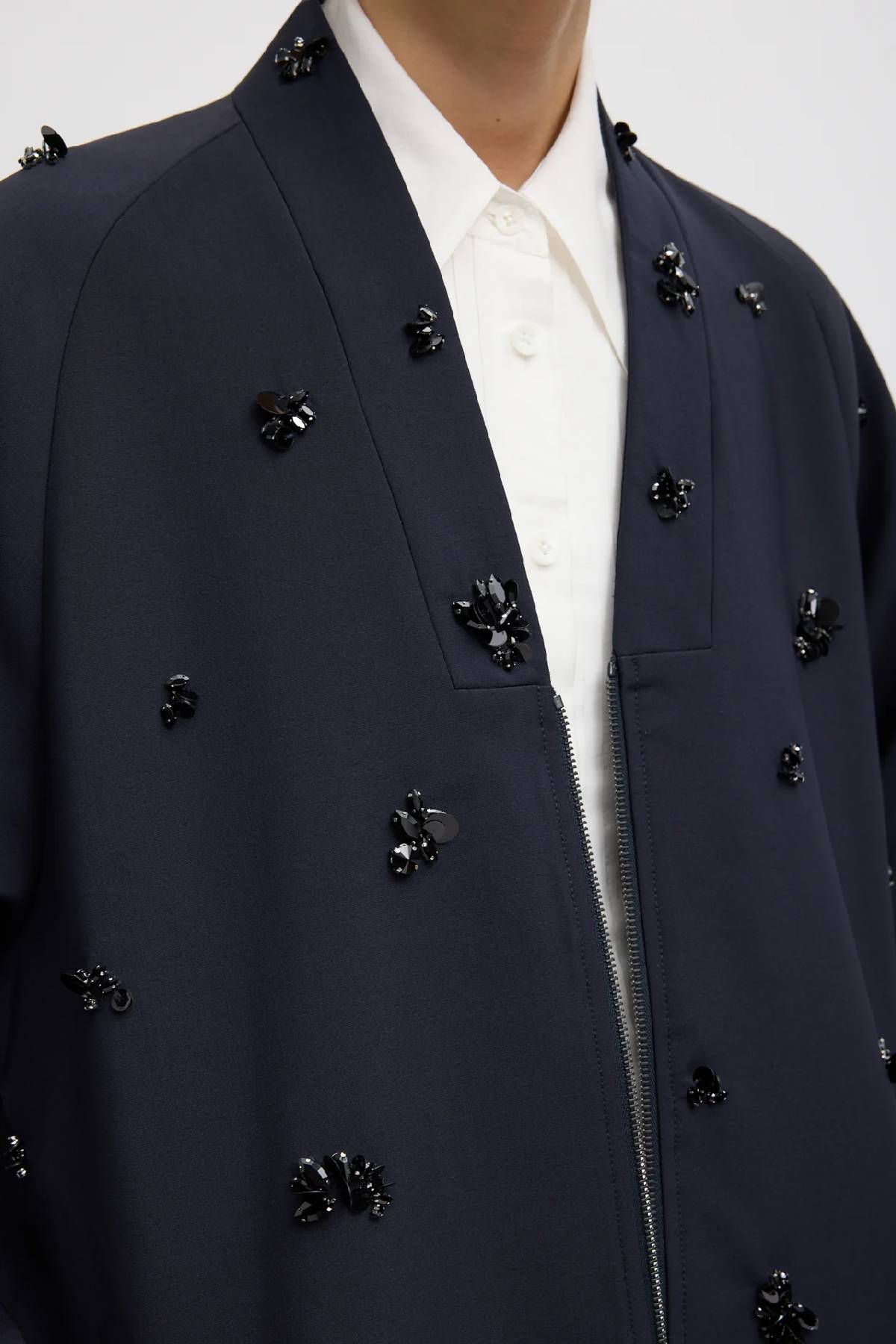 Tibi Tropical Wool Beaded Bomber