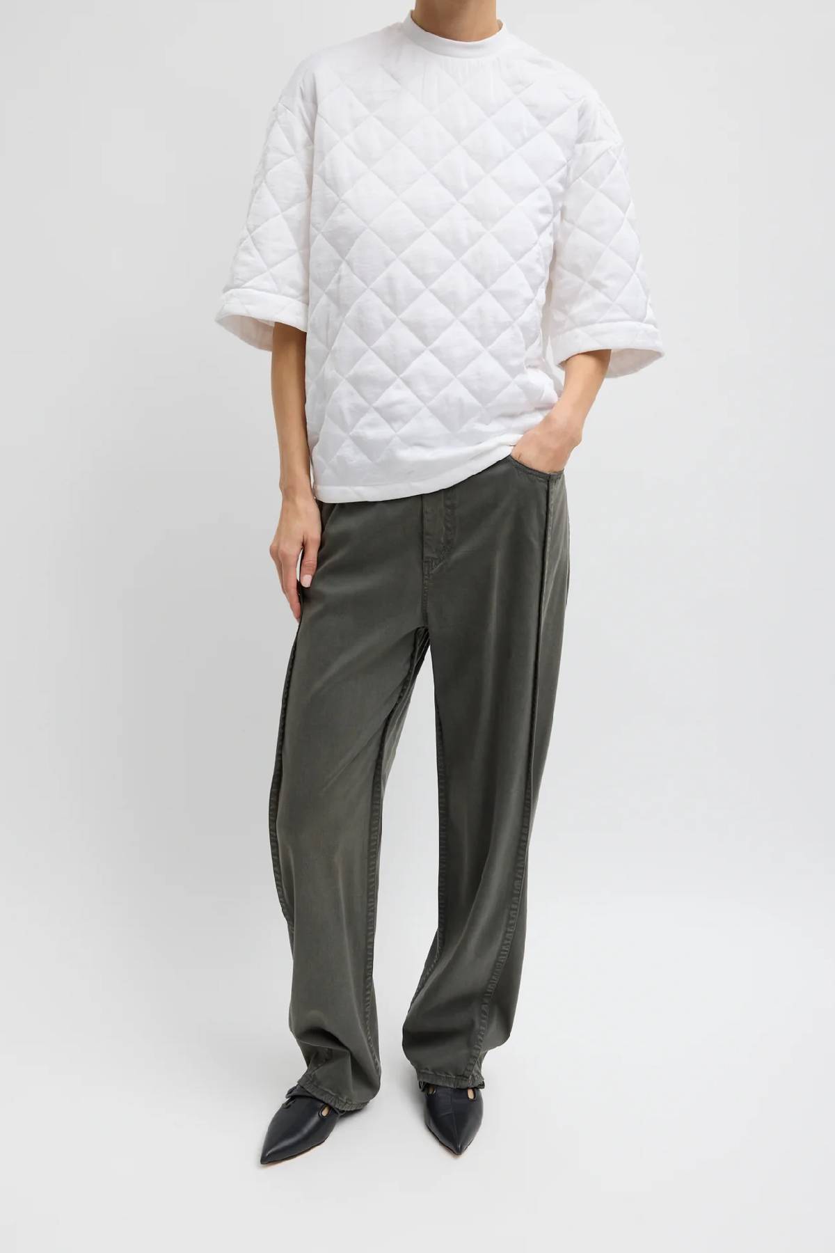 Tibi Garment Dyed Stretch Twill Tuck Pant