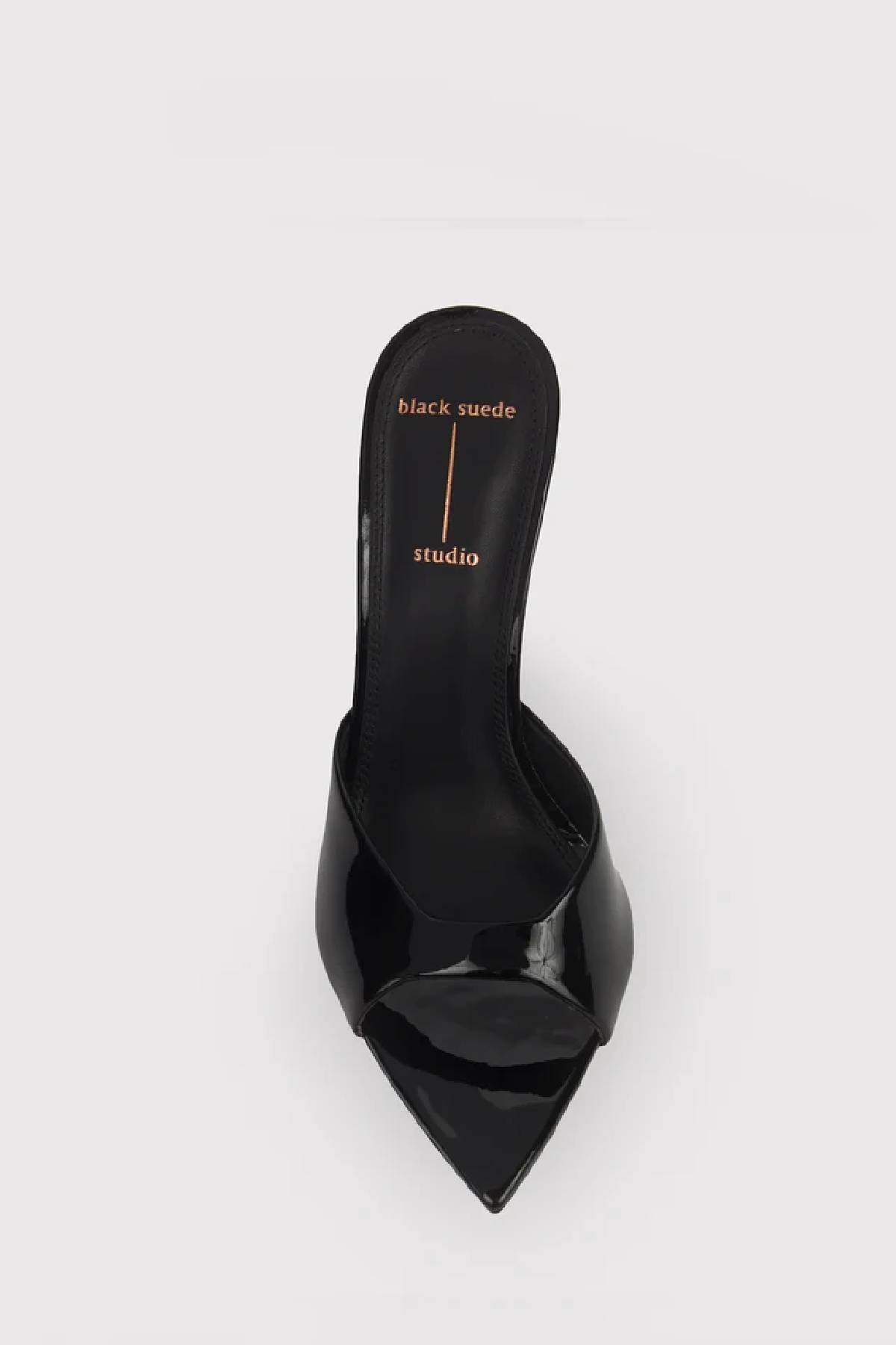 Black Suede Studio Brea High Heel Slip On Sandal - Black Patent Leather