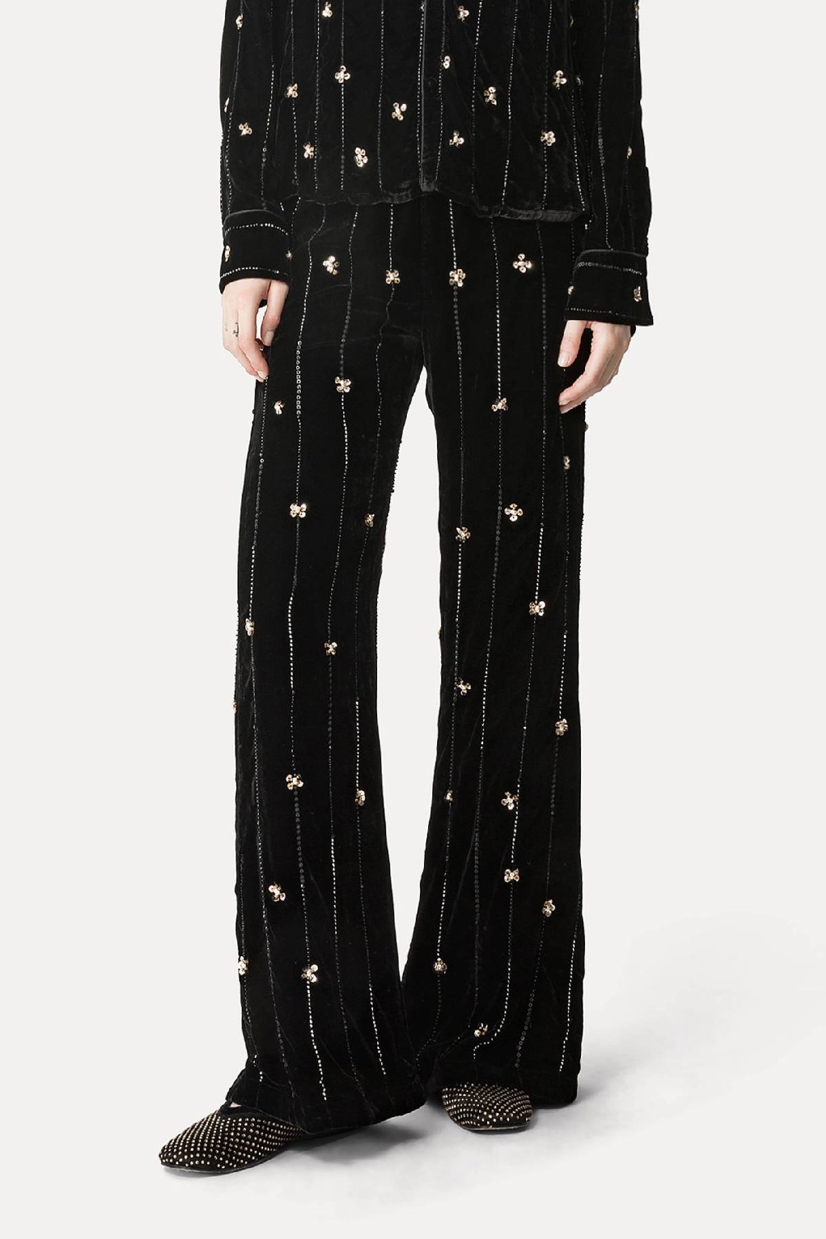 Forte Forte "Petites Etoiles" Embroidery Velvet Flare Pants