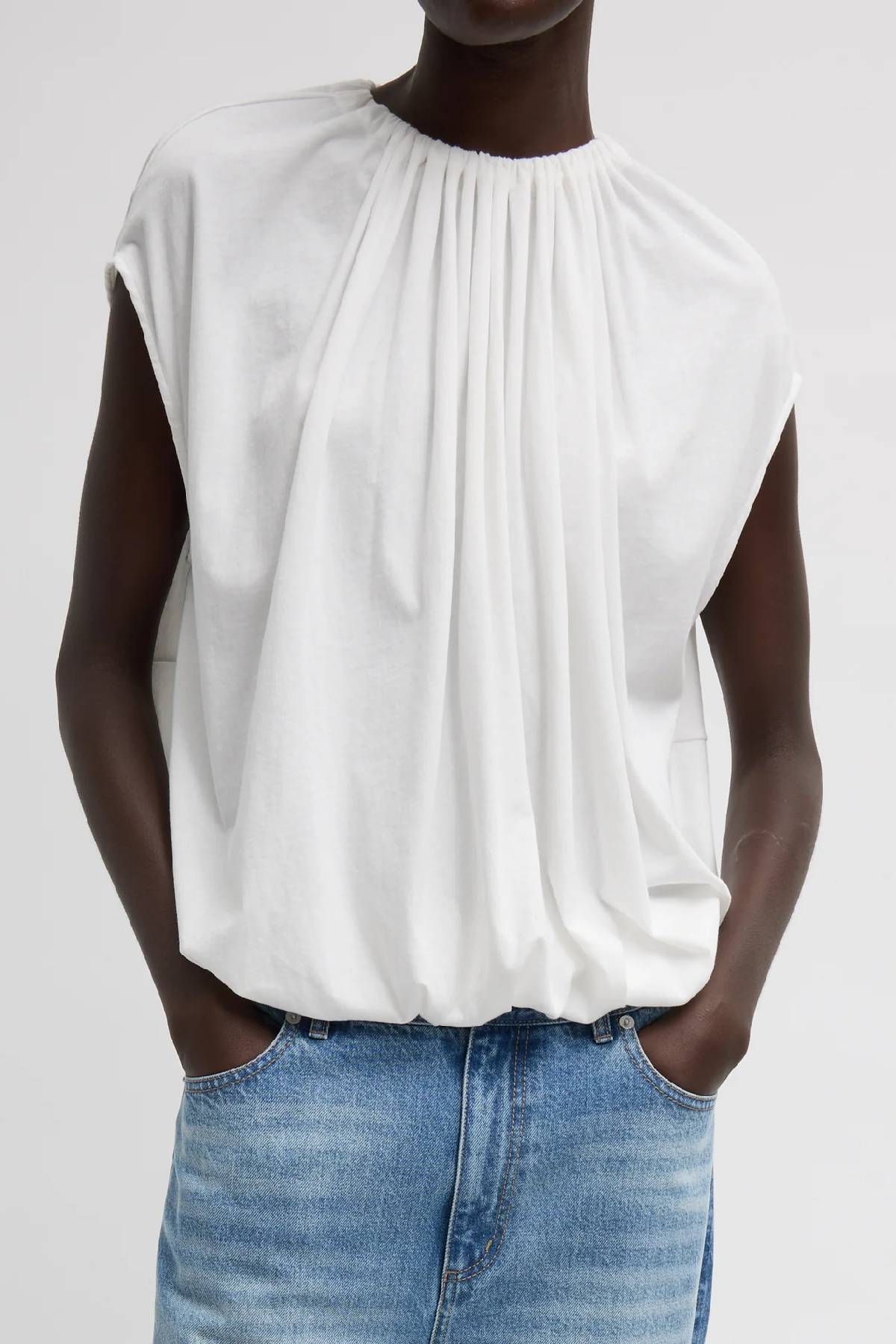 Tibi T-Shirt Program Shirred Neck Circular Top