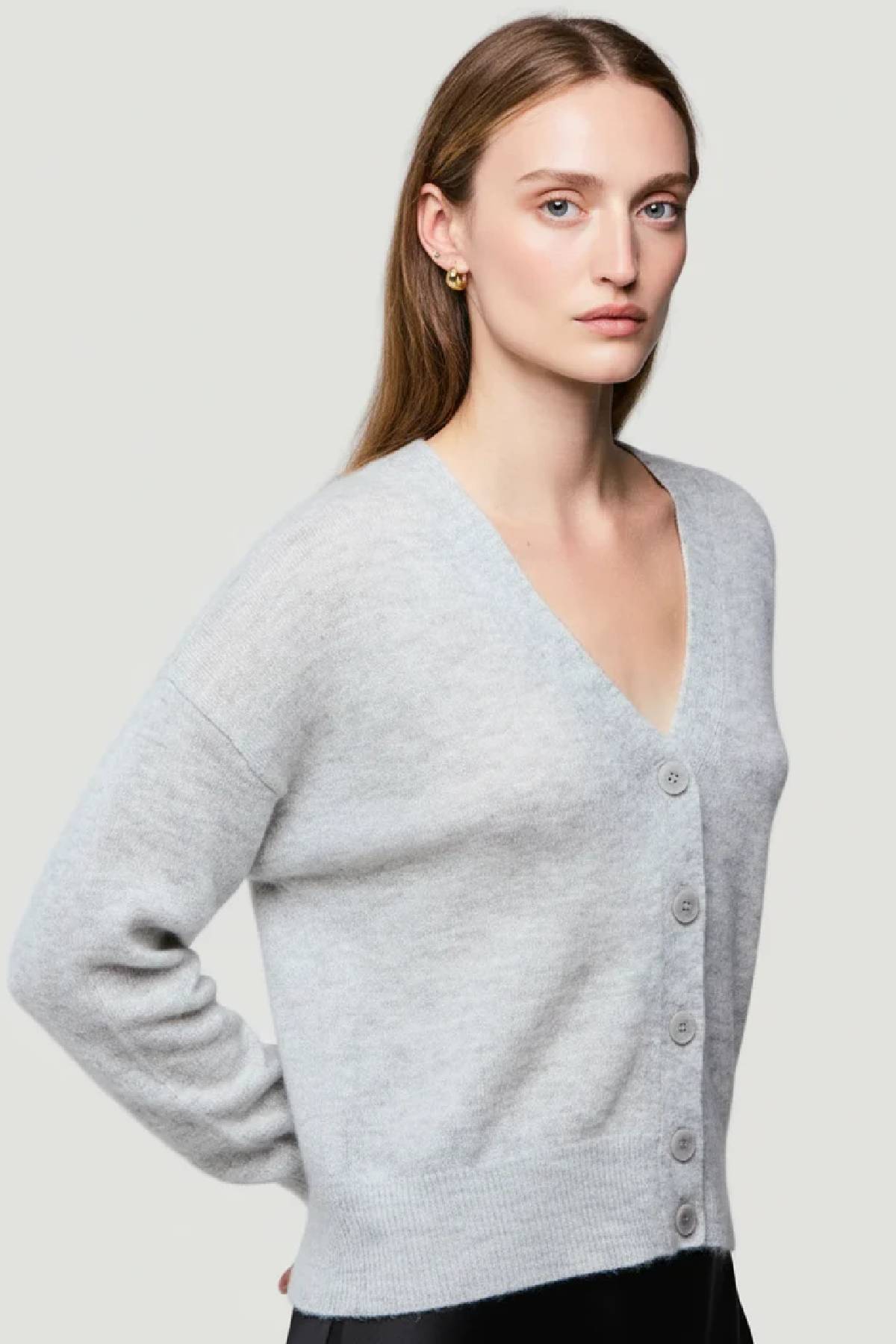 Majestic Filatures Cashmere Silk Button V-Neck Cardigan - Brume Chine