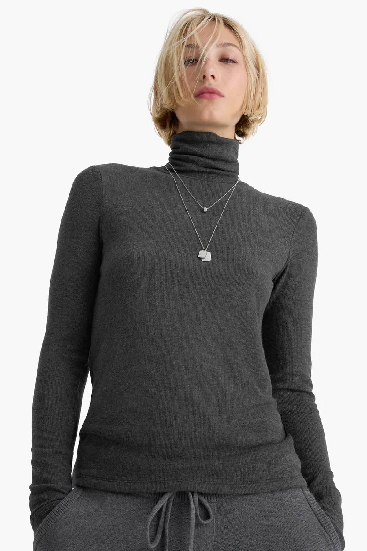 ATM Heathered Modal Rib Turtleneck
