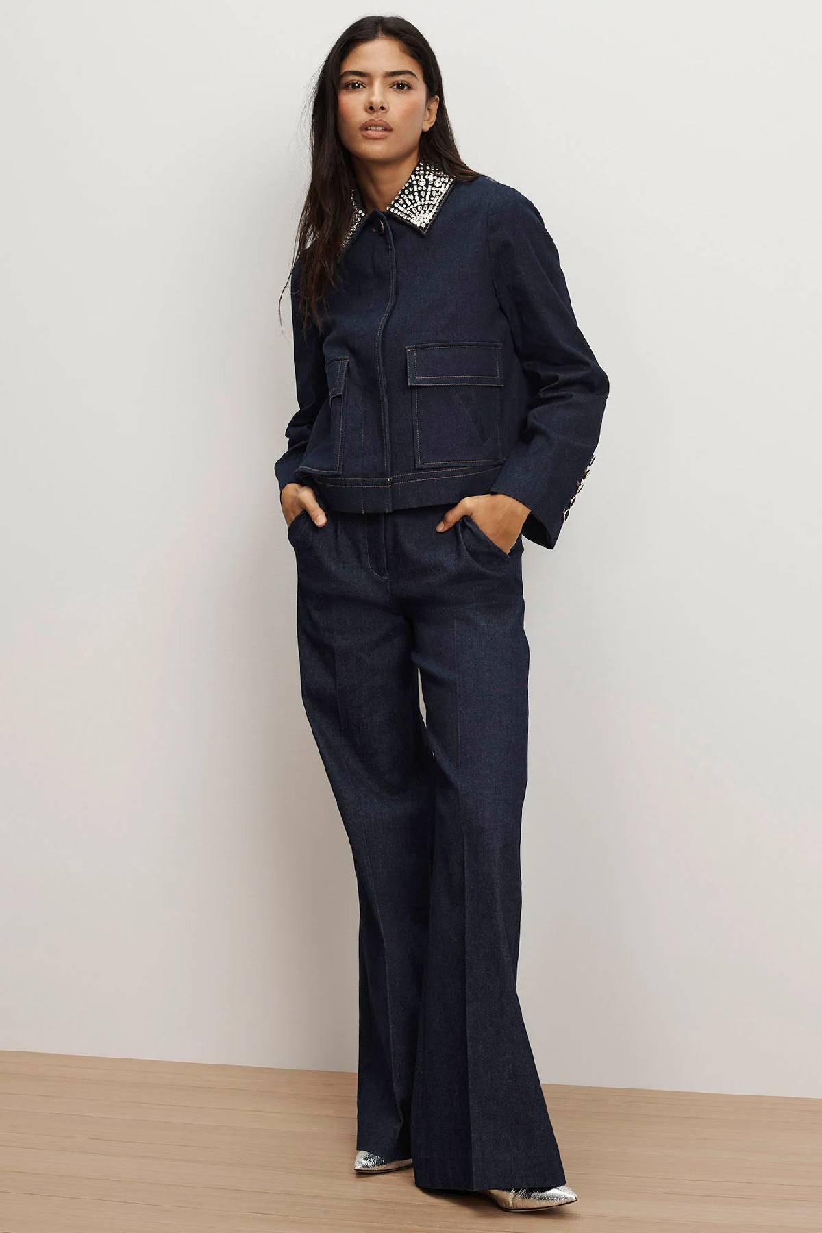 Veronica Beard Crue Wide Leg Denim Pant