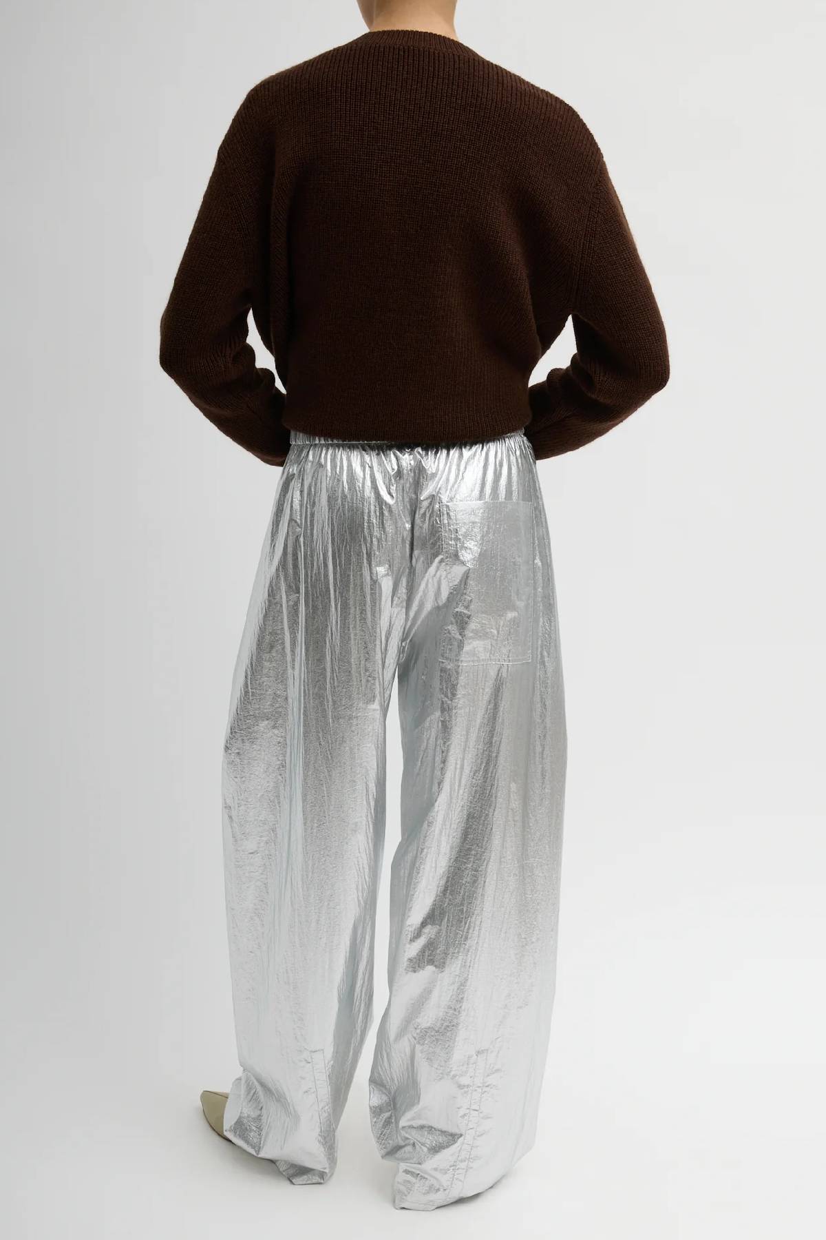 Tibi Silver Metallic Nylon Winslow Pant