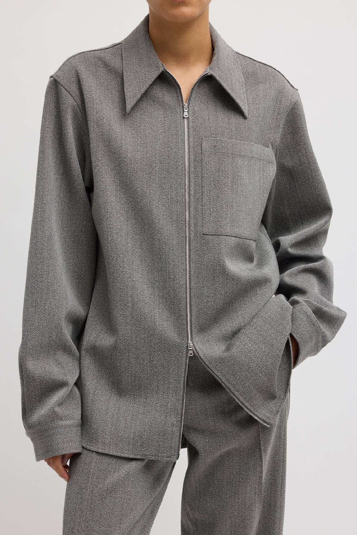 Tibi Structured Wool Zipper Jacket - Grey Multi
