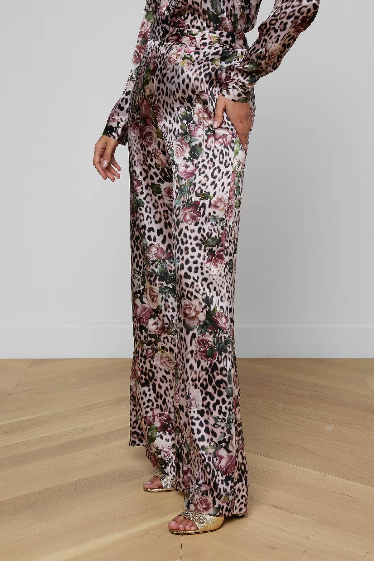 L’AGENCE Pilar Wide Leg Pant - Multi Small Rose Cheetah
