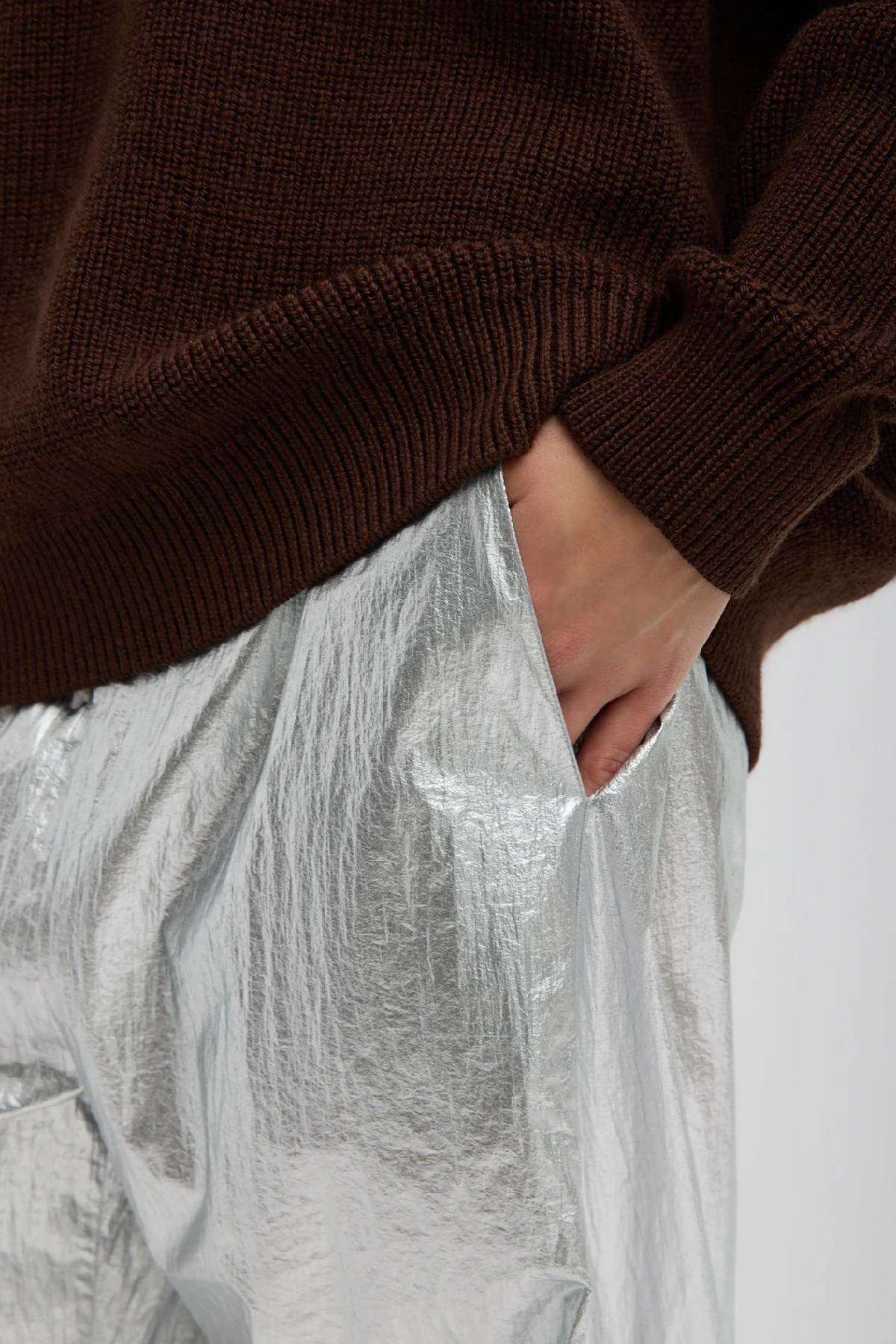 Tibi Silver Metallic Nylon Winslow Pant