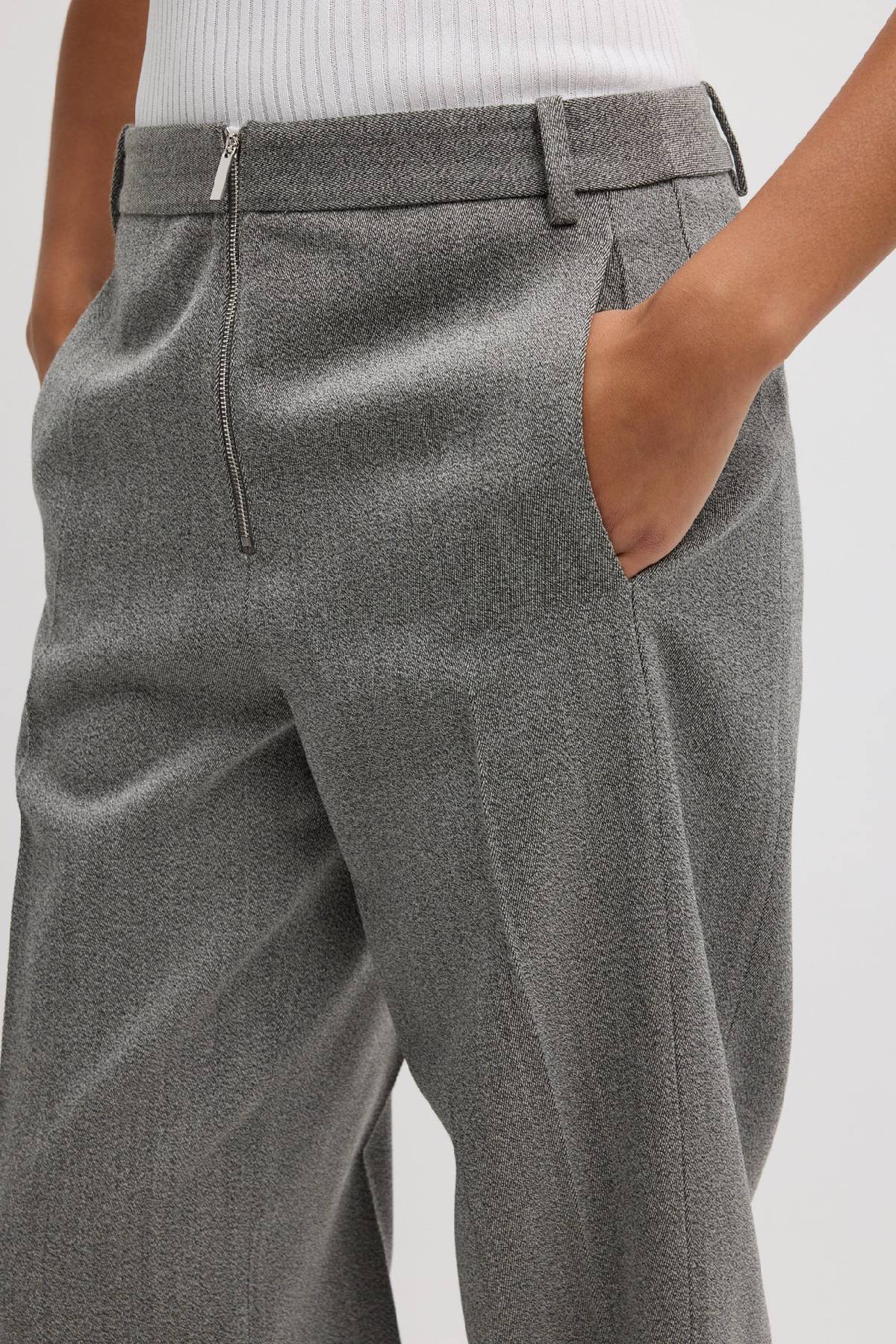 Tibi Structured Wool Zip Front Trouser - Grey Multi