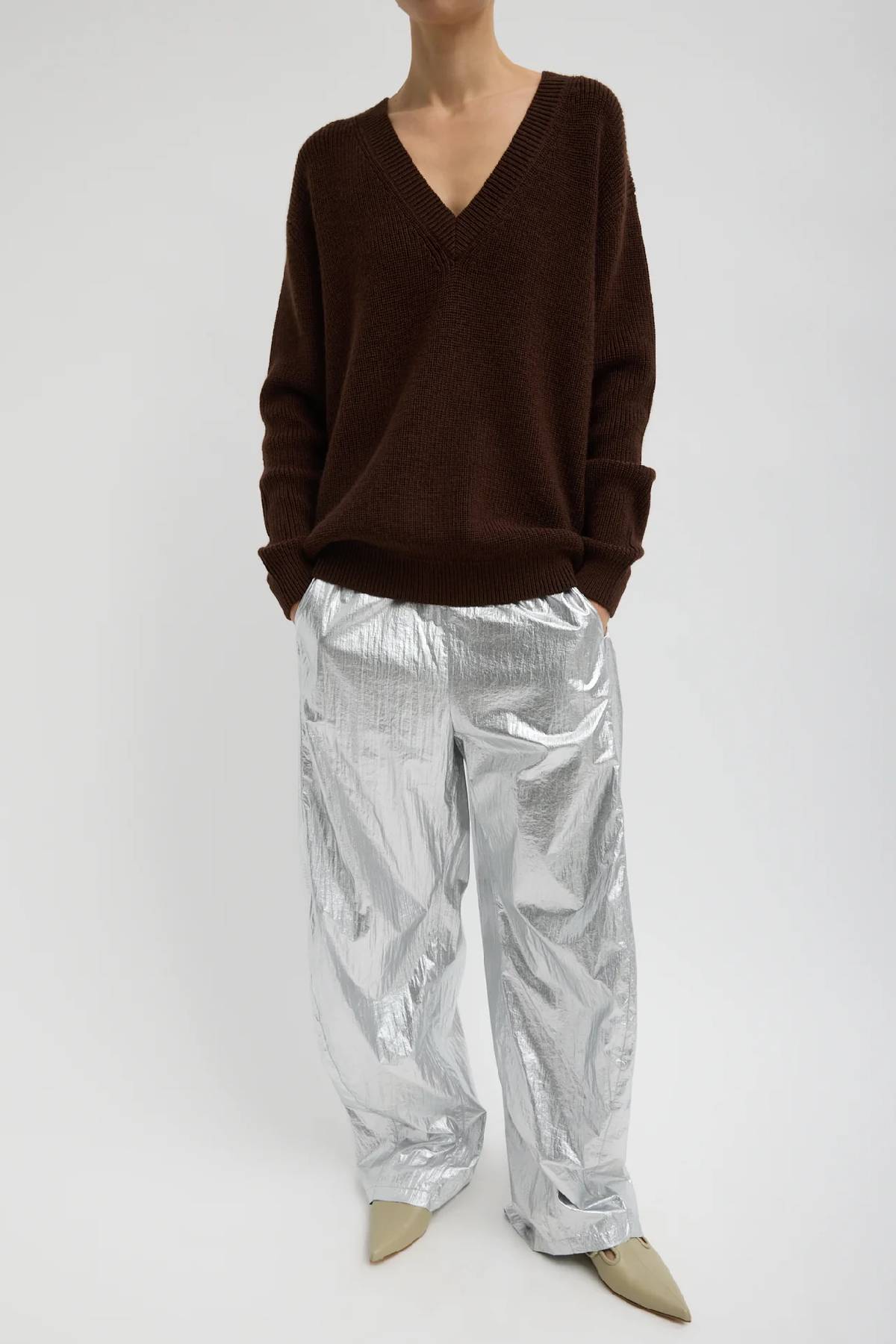 Tibi Silver Metallic Nylon Winslow Pant