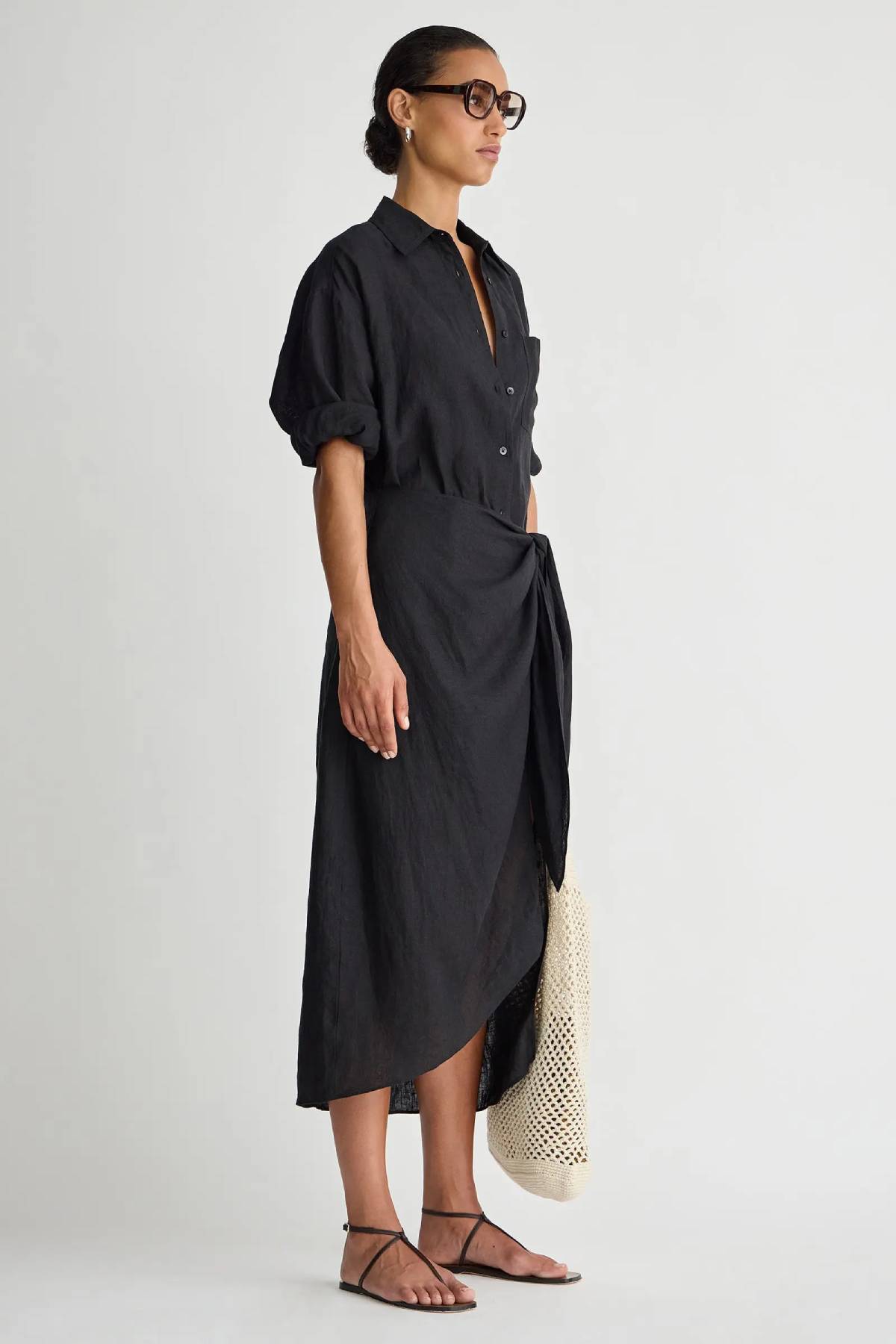 Apiece Apart Alessandra Sarong Shirt Dress - Black