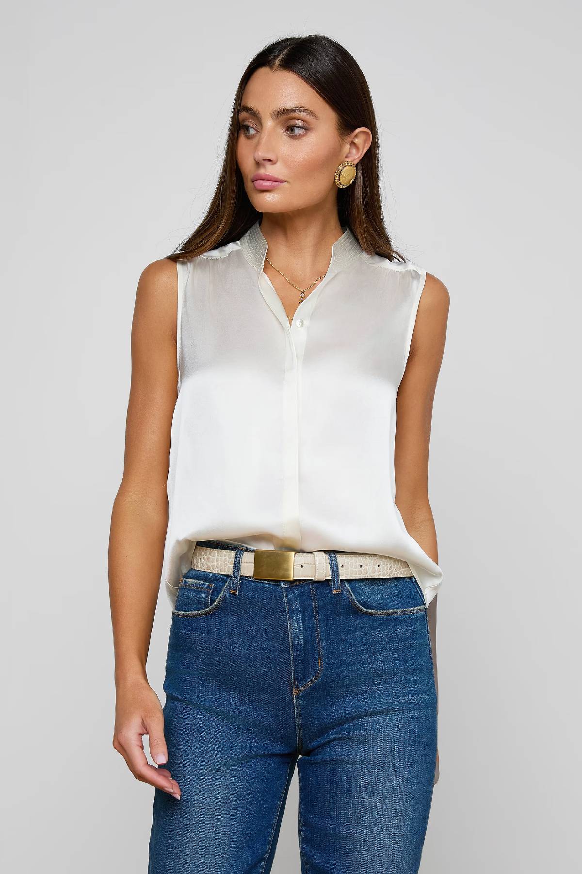 L’AGENCE Phoebe Sleeveless Band Collar Blouse