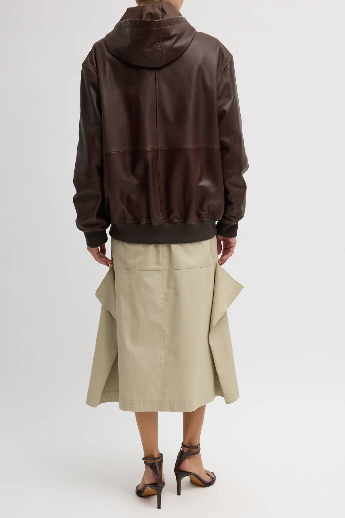 Tibi Leather Zip Up Hoodie Jacket