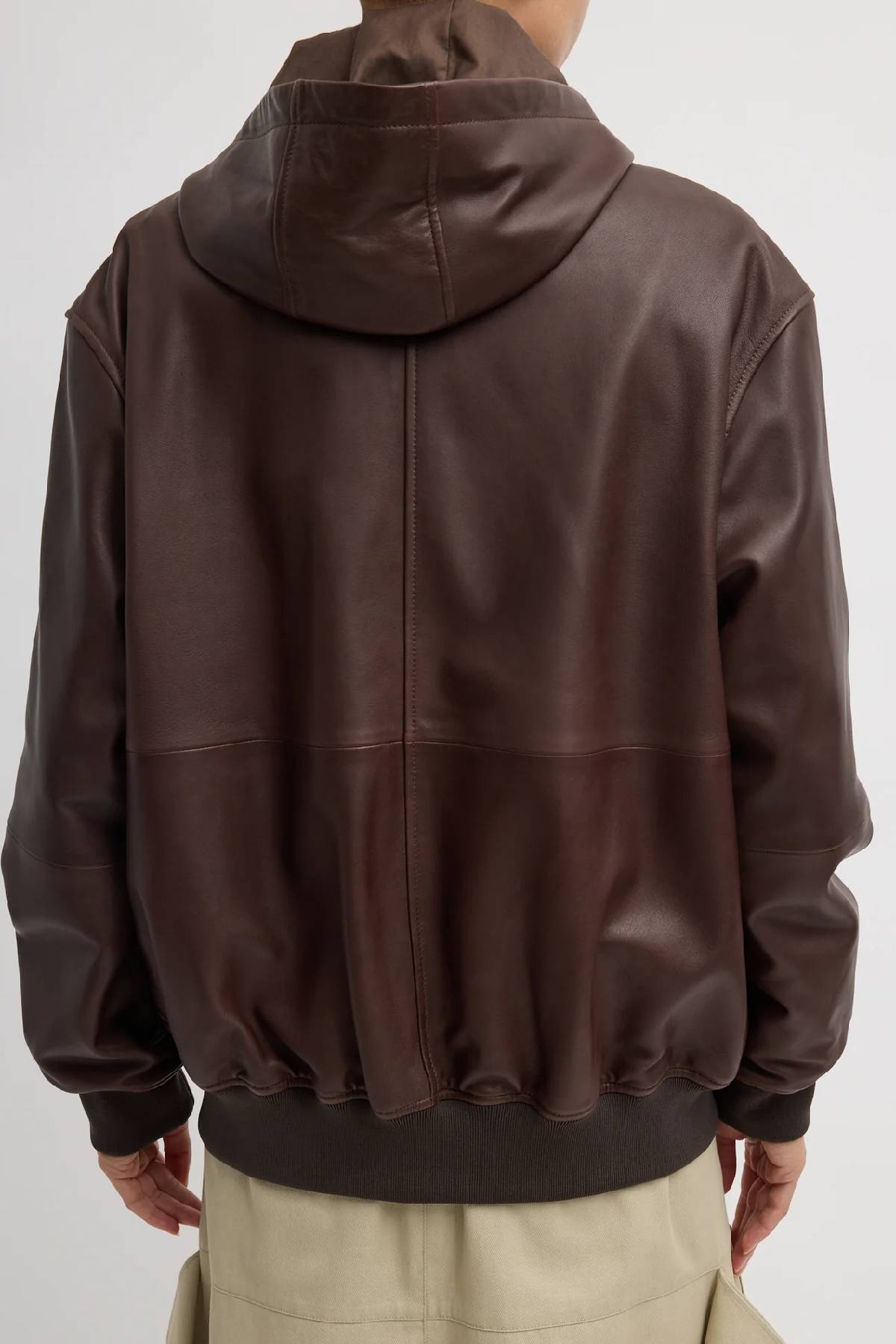 Tibi Leather Zip Up Hoodie Jacket