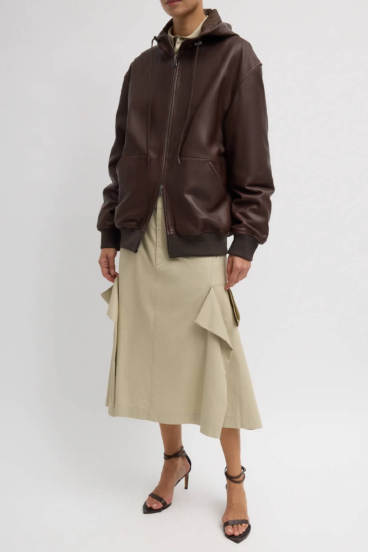 Tibi Leather Zip Up Hoodie Jacket