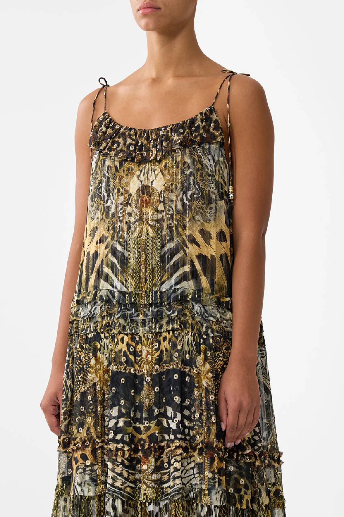 Camilla Gathered Tiered Dress With Frill Detail