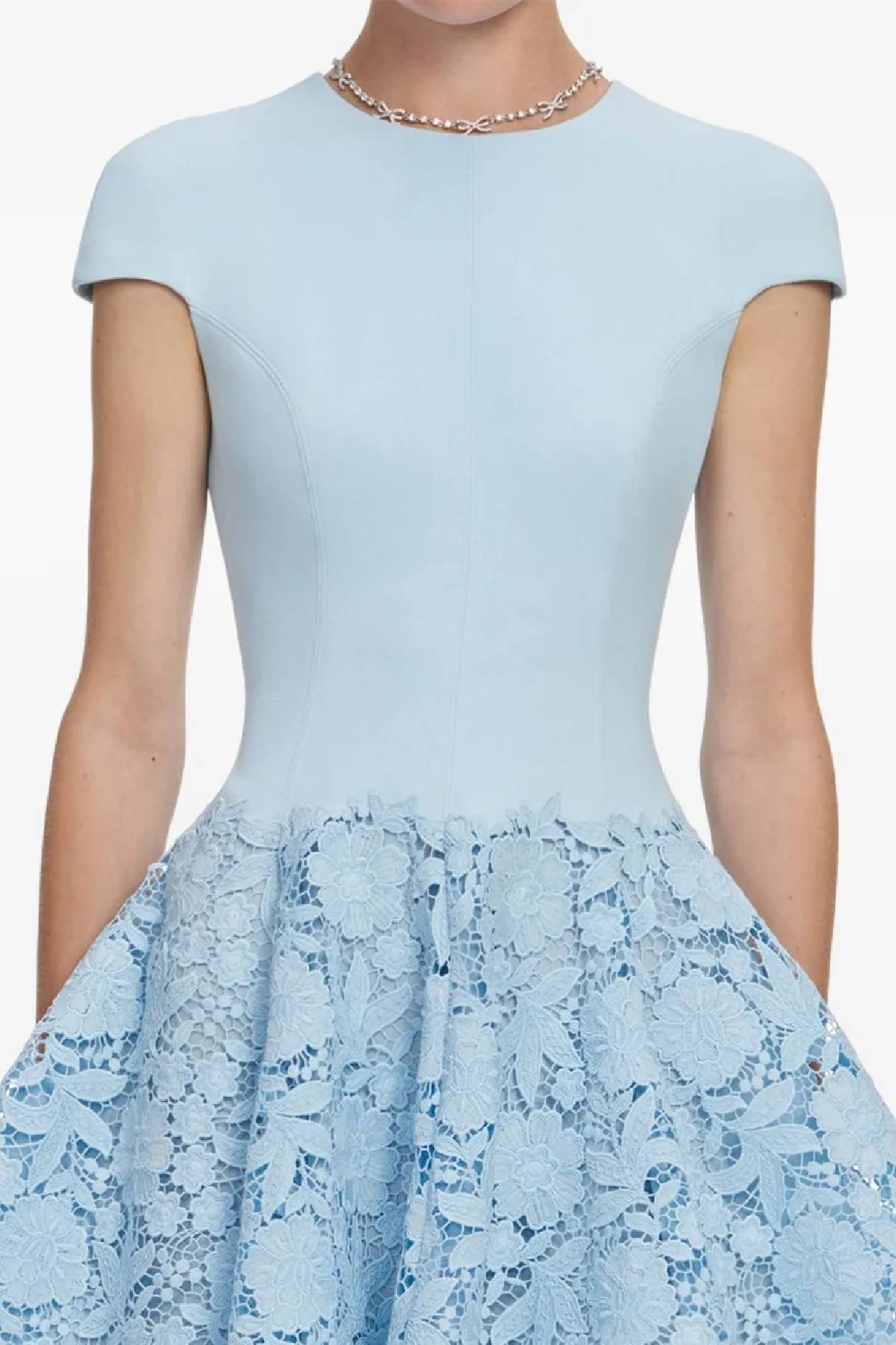 Self-Portrait Blue Crepe Lace Mini Dress - Blue