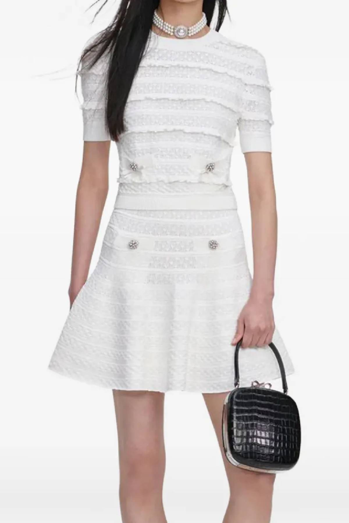 Self-Portrait White Pointelle Knit Mini Skirt