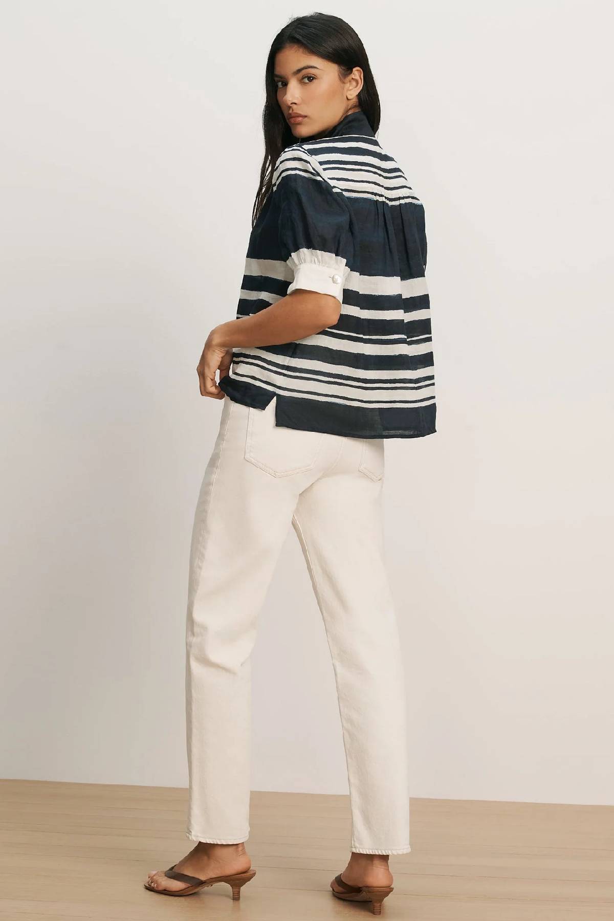 Veronica Beard Hollandale Button-Down Shirt - Navy/ Dove White
