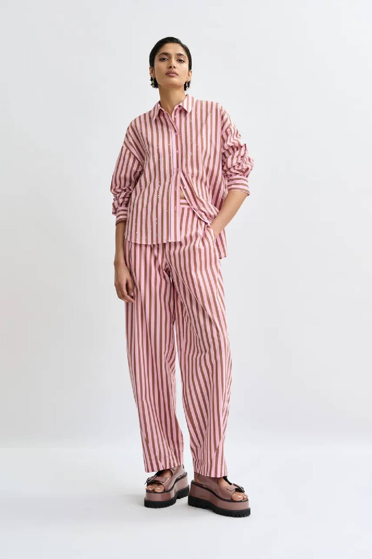 Essentiel Antwerp Striped Cotton-Blend Shirt With Rhinestone Embellishments