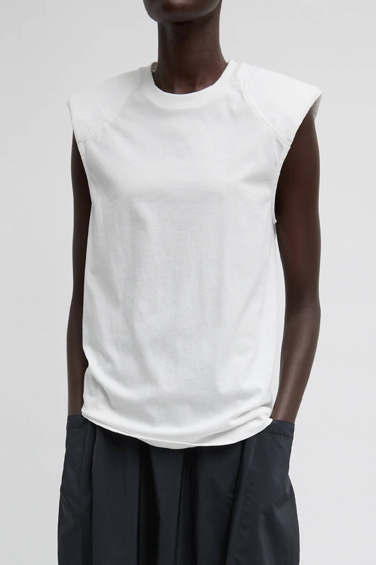 Tibi T-Shirt Program Padded Shoulder Sleeveless Top