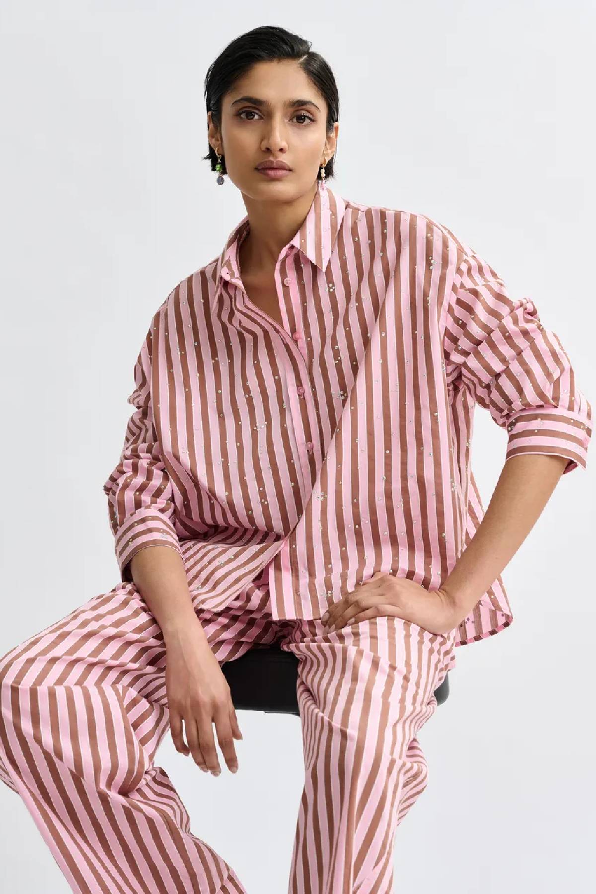 Essentiel Antwerp Striped Cotton-Blend Shirt With Rhinestone Embellishments
