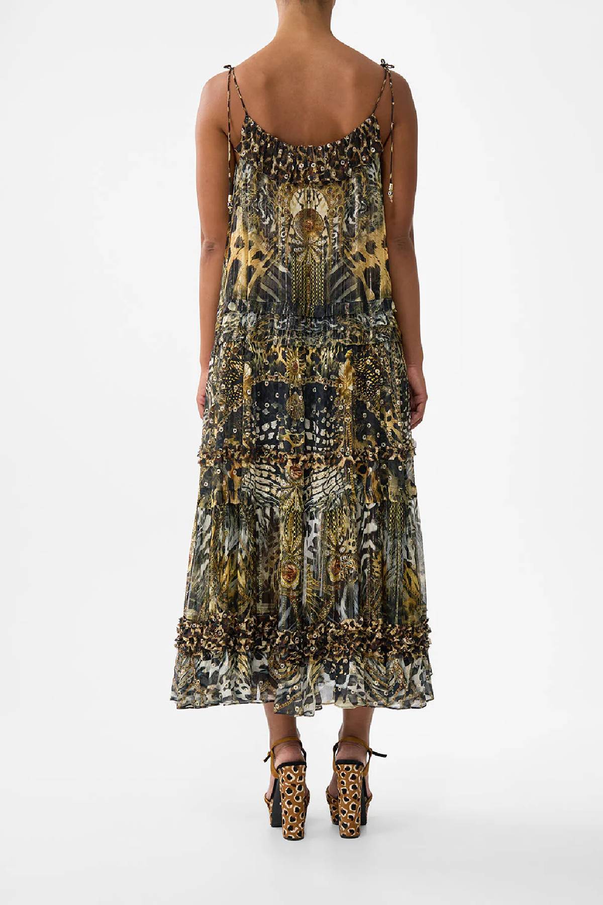 Camilla Gathered Tiered Dress With Frill Detail