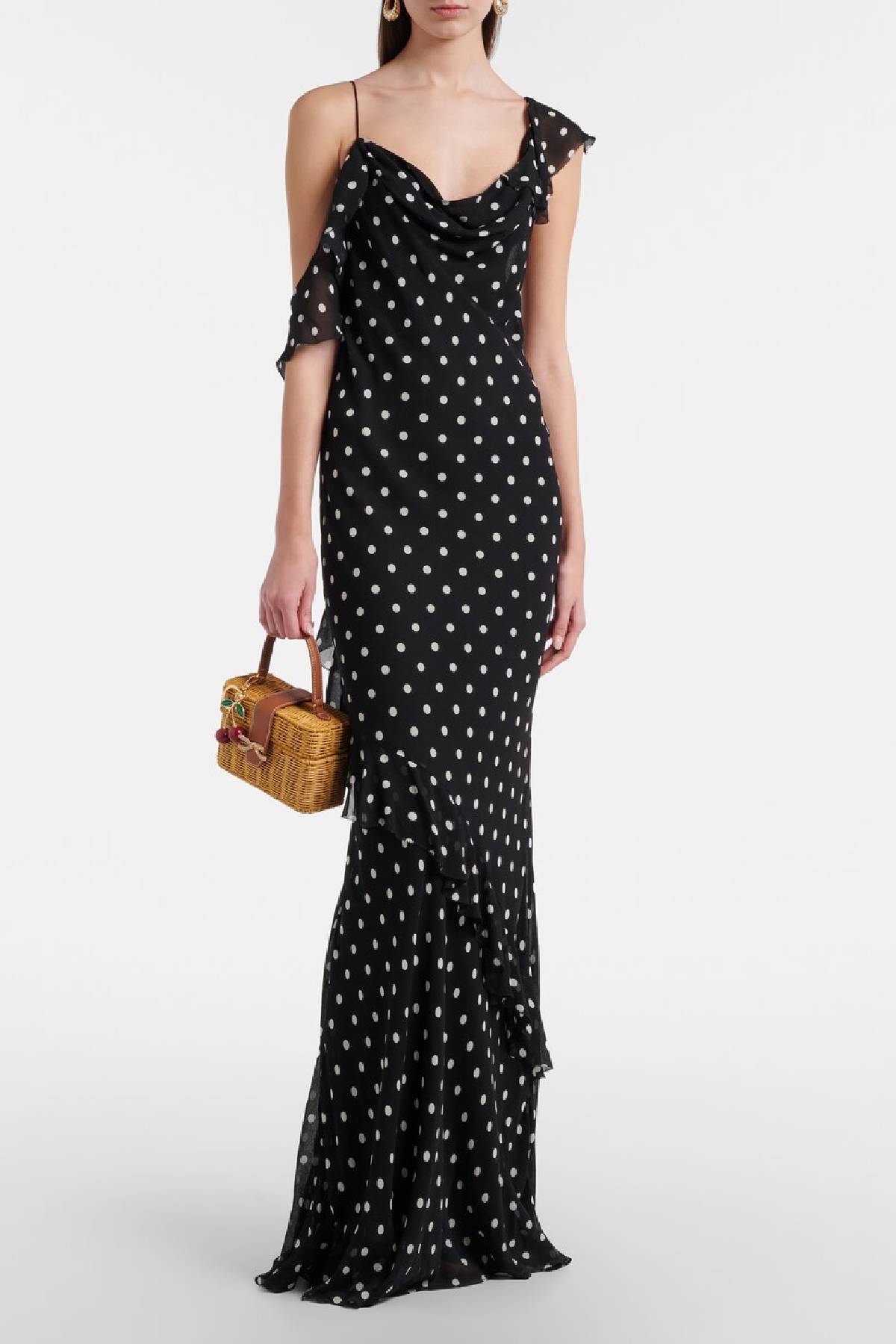 Self-Portrait Black Polka Dot Georgette Maxi Dress