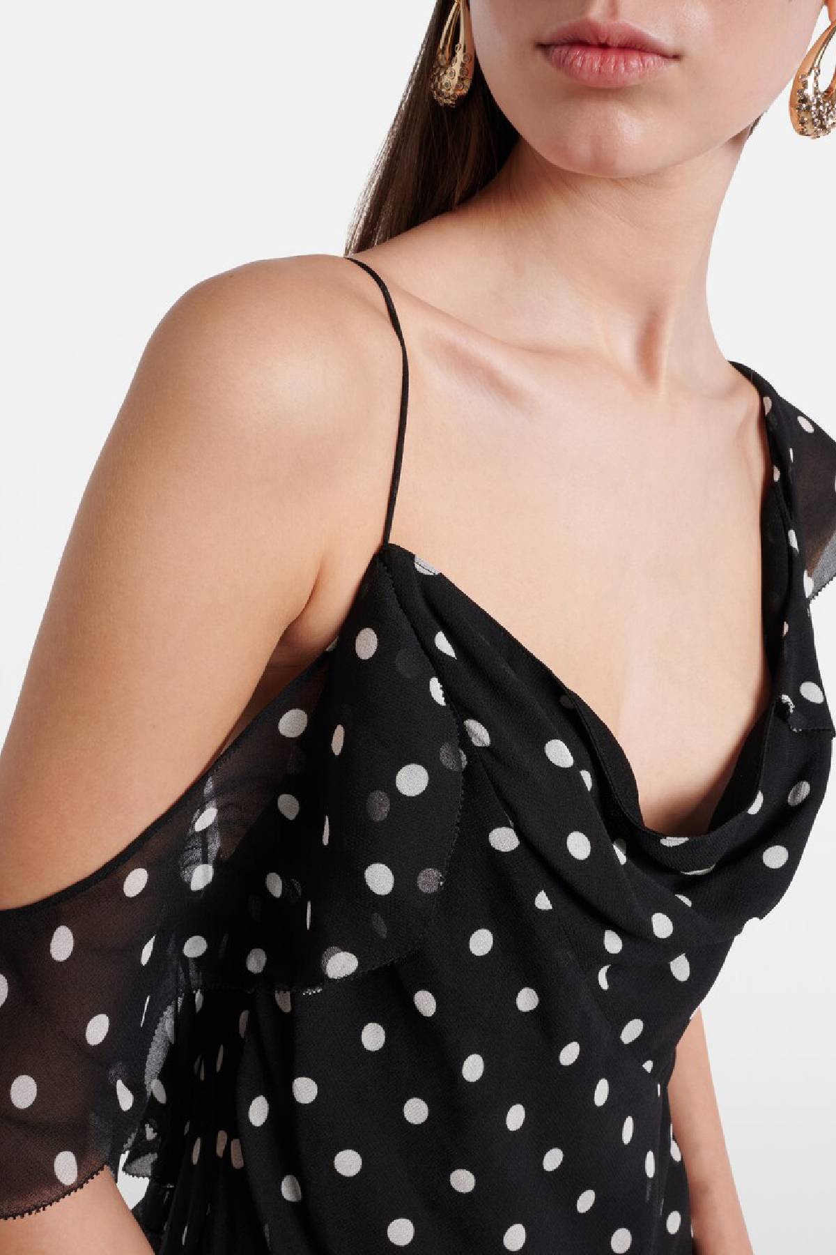 Self-Portrait Black Polka Dot Georgette Maxi Dress