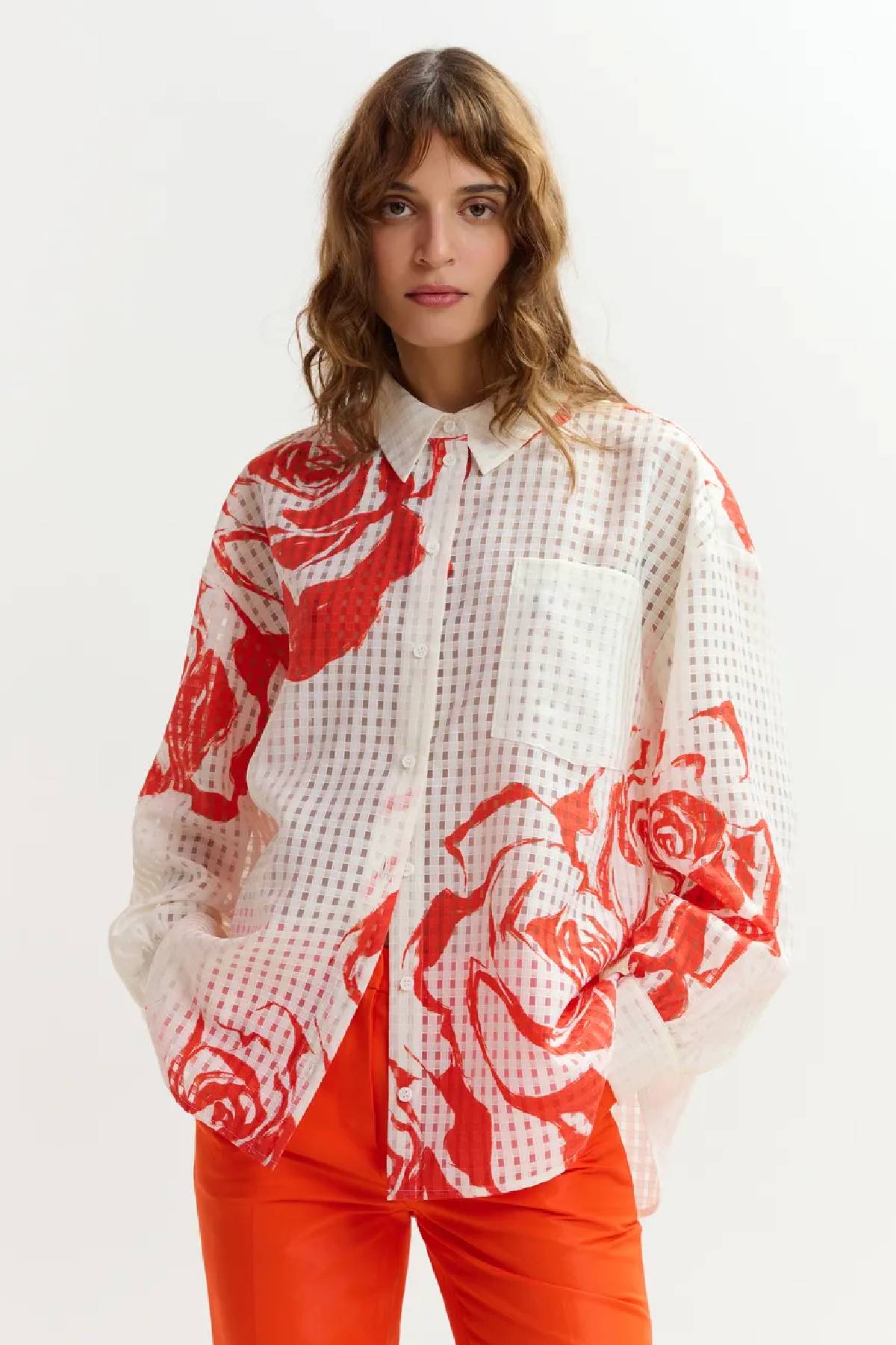 Essentiel Antwerp Oversized Sheer Printed Shirt