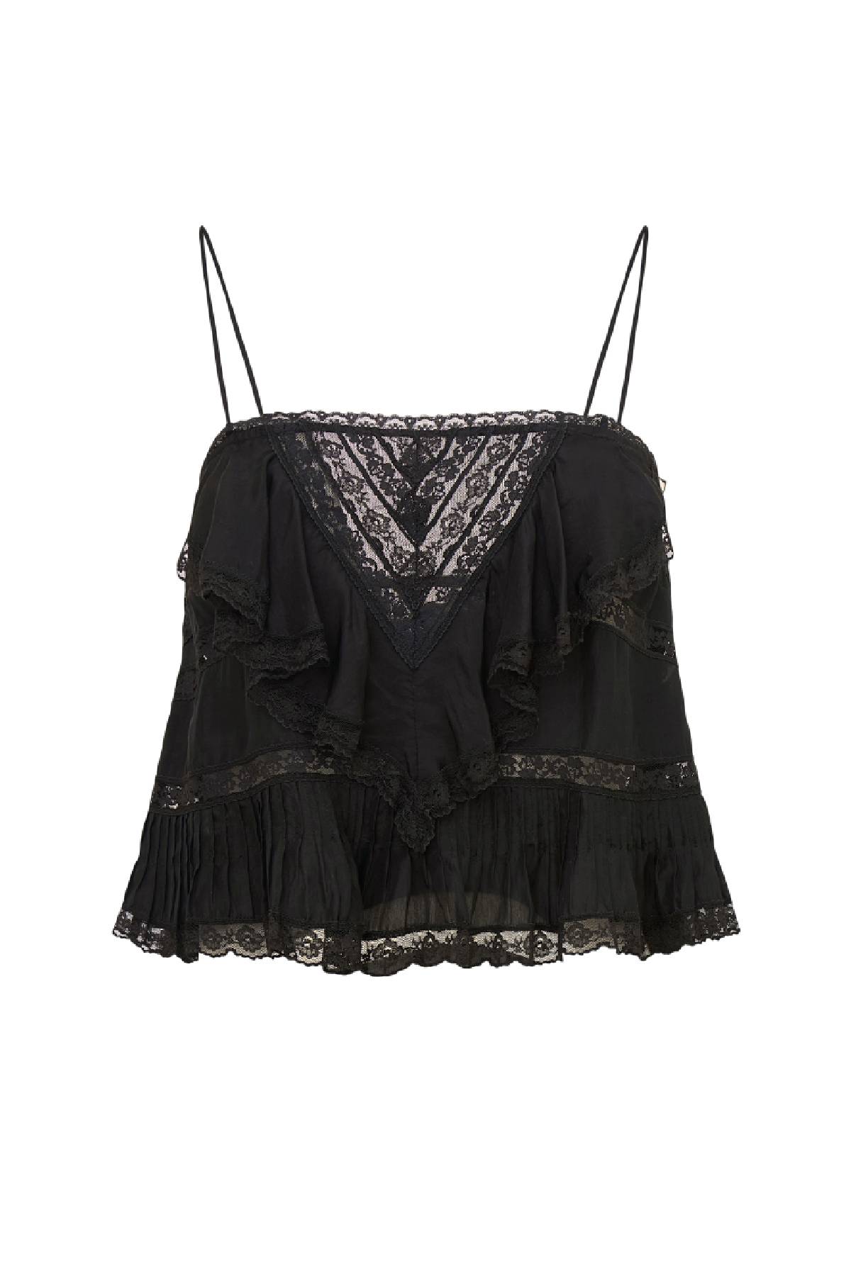 LoveShackFancy Ondeline Silk Lace Ruffle Cami