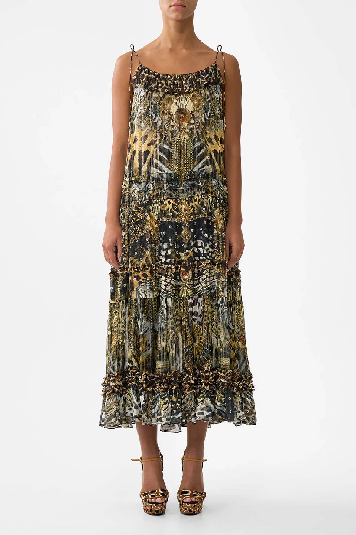 Camilla Gathered Tiered Dress With Frill Detail