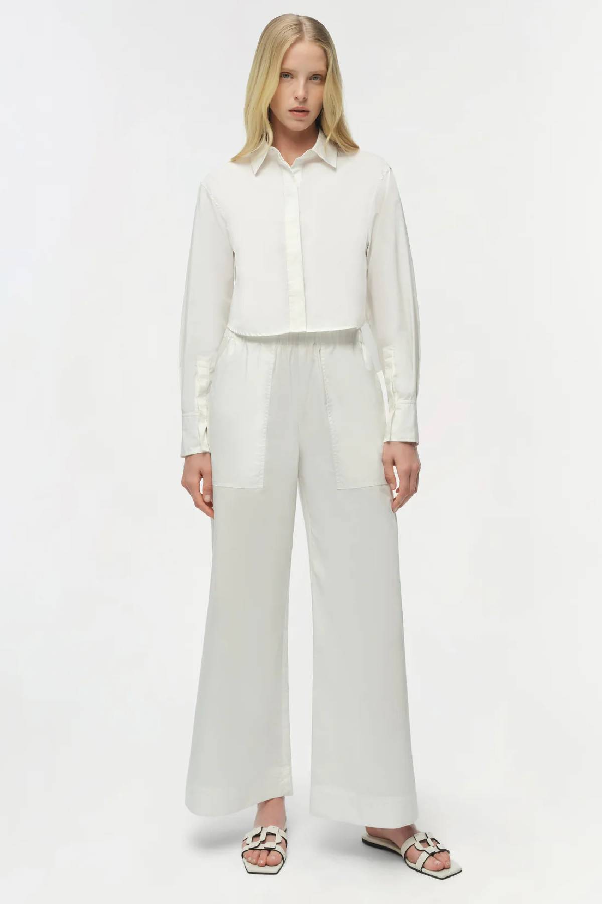 Simkhai Renata Cropped Button Down Shirt - White
