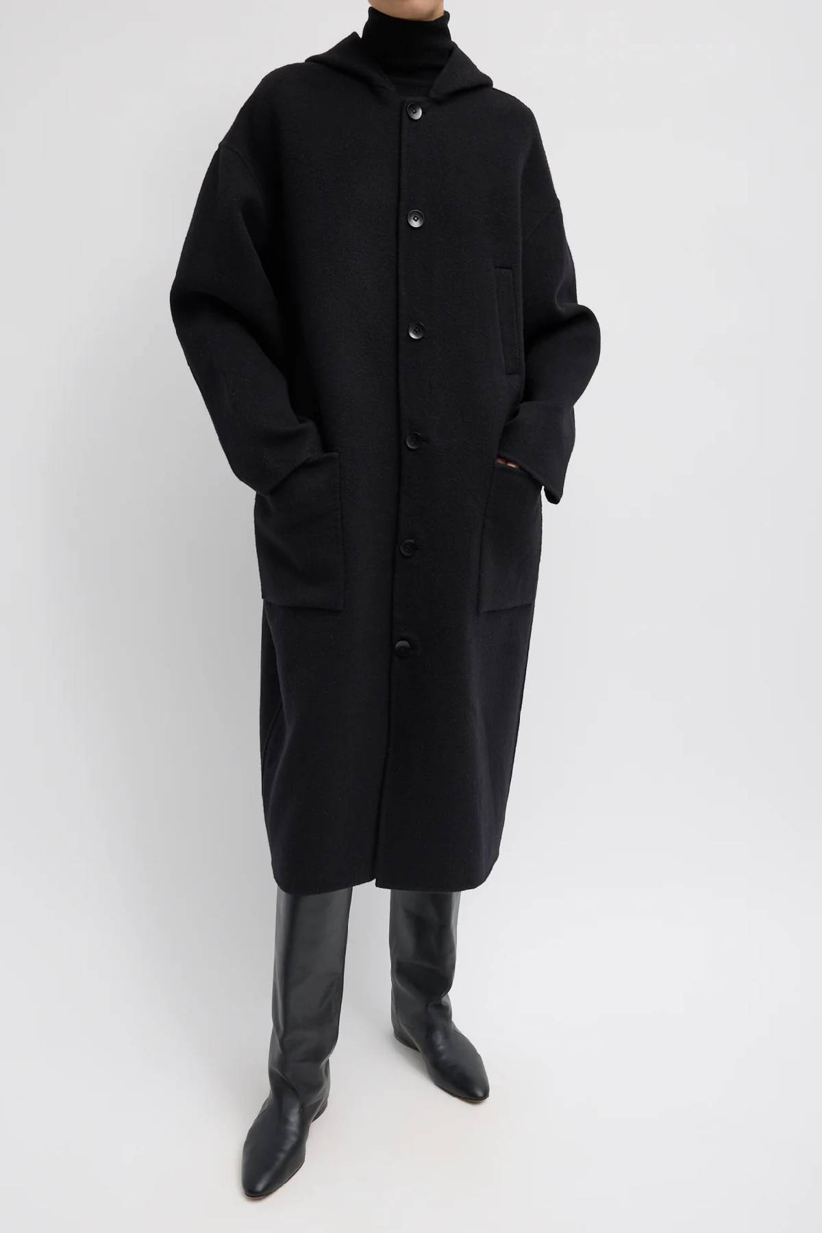 Tibi Luxe Double Faced Wool Angora Hooded Coat