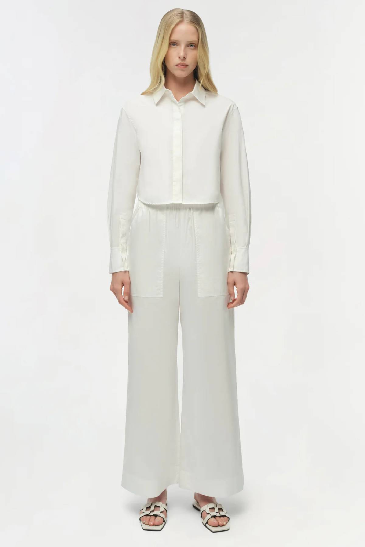 Simkhai Renata Cropped Button Down Shirt - White