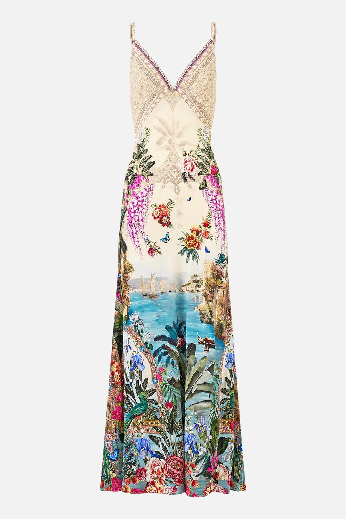 Camilla V-Neck Full Length Bias Slip Dress